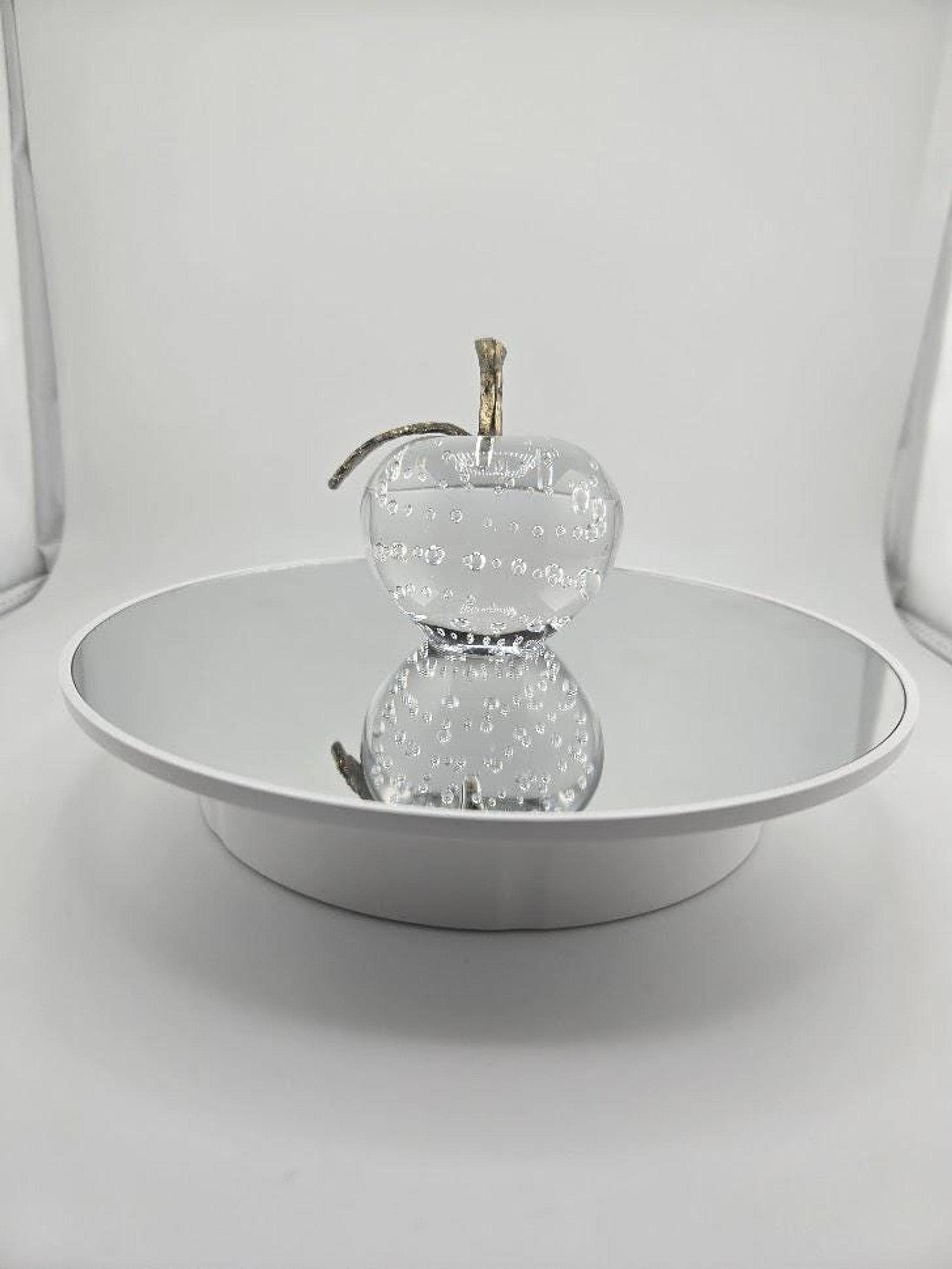 Vintage Glass Apple Paperweight with Bullicante Bubbles and Brass Stem