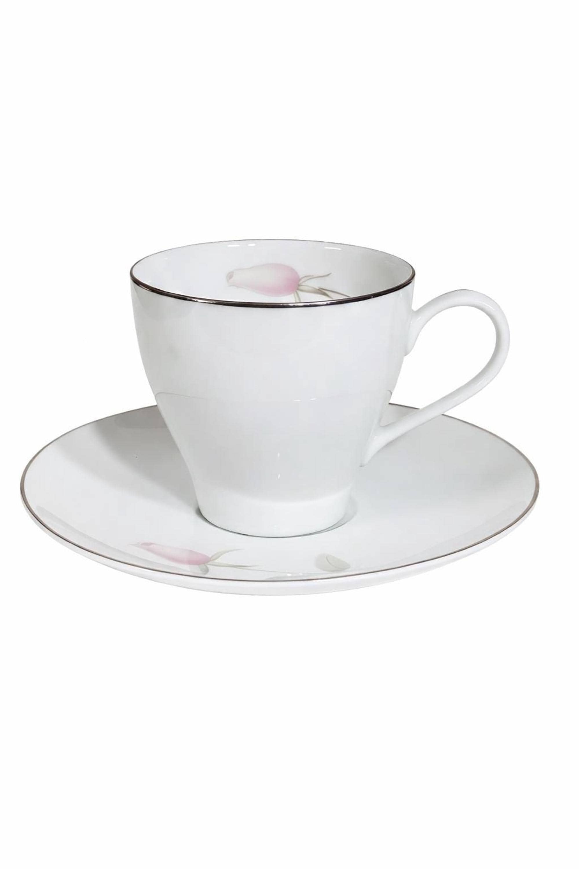 Fine China Saucer, Mikasa Roxane Replacement Set with Pink Rosebud and Platinum Rim