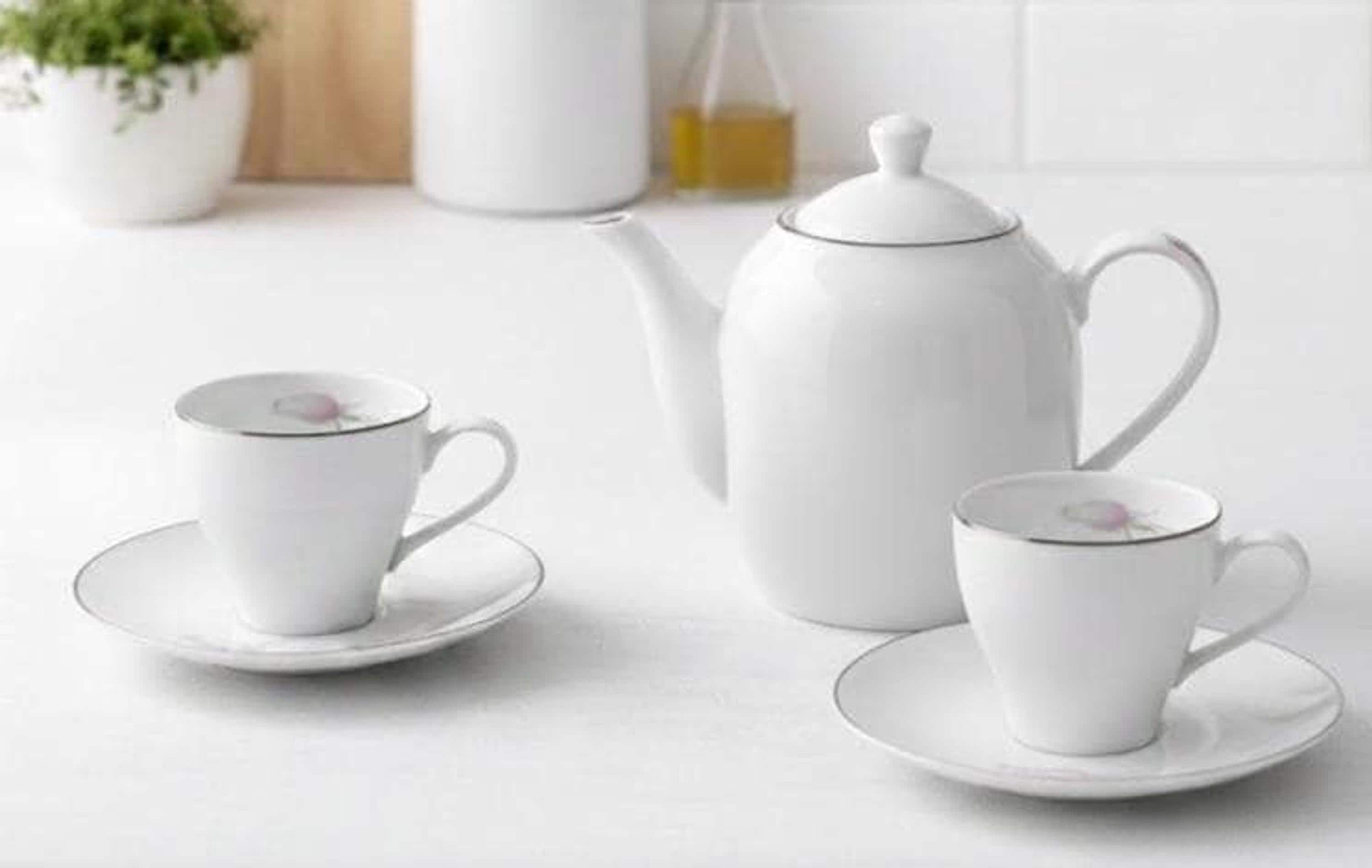 Fine China Saucer, Mikasa Roxane Replacement Set with Pink Rosebud and Platinum Rim, view 2