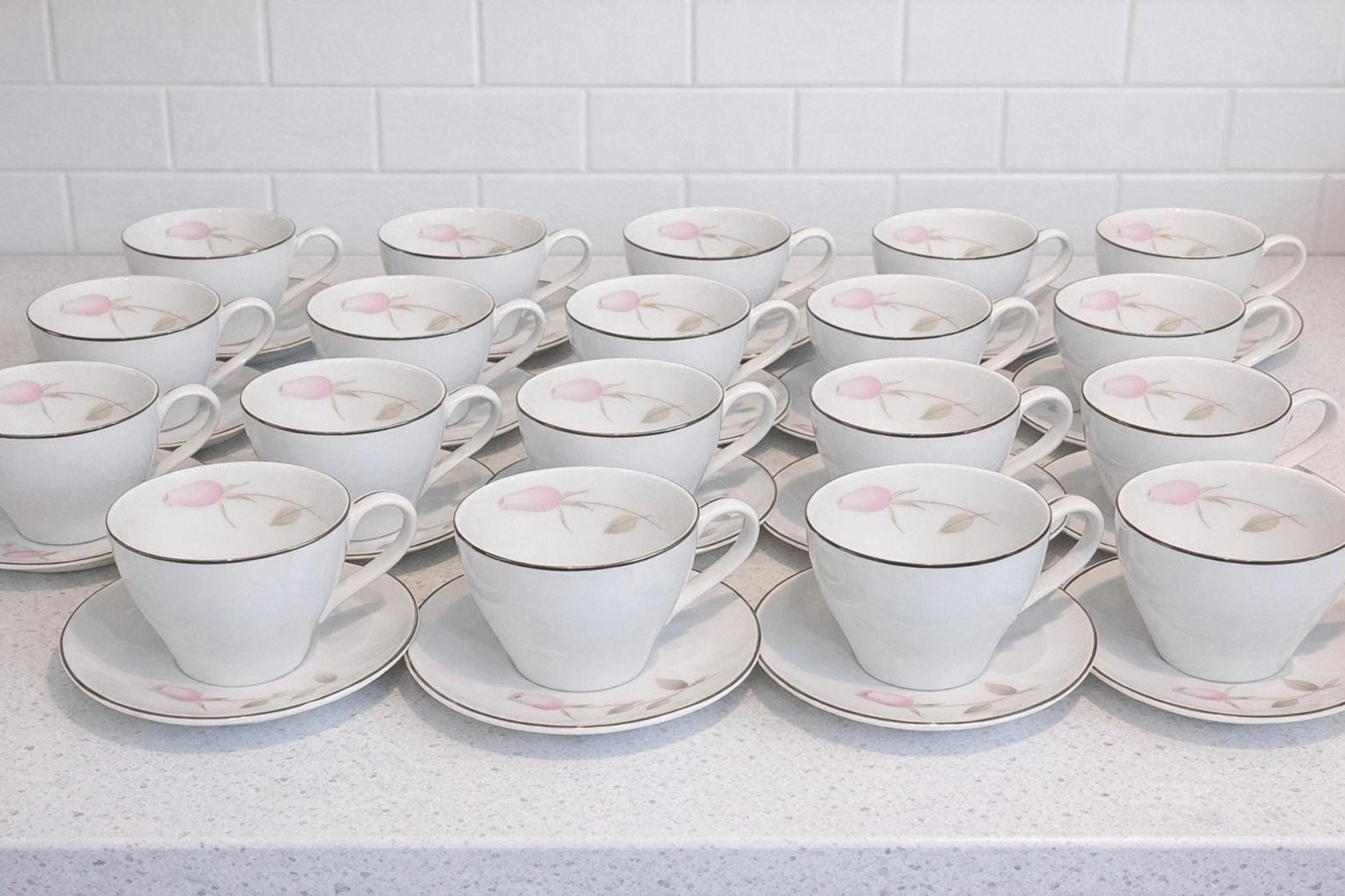 Fine China Saucer, Mikasa Roxane Replacement Set with Pink Rosebud and Platinum Rim, view 3