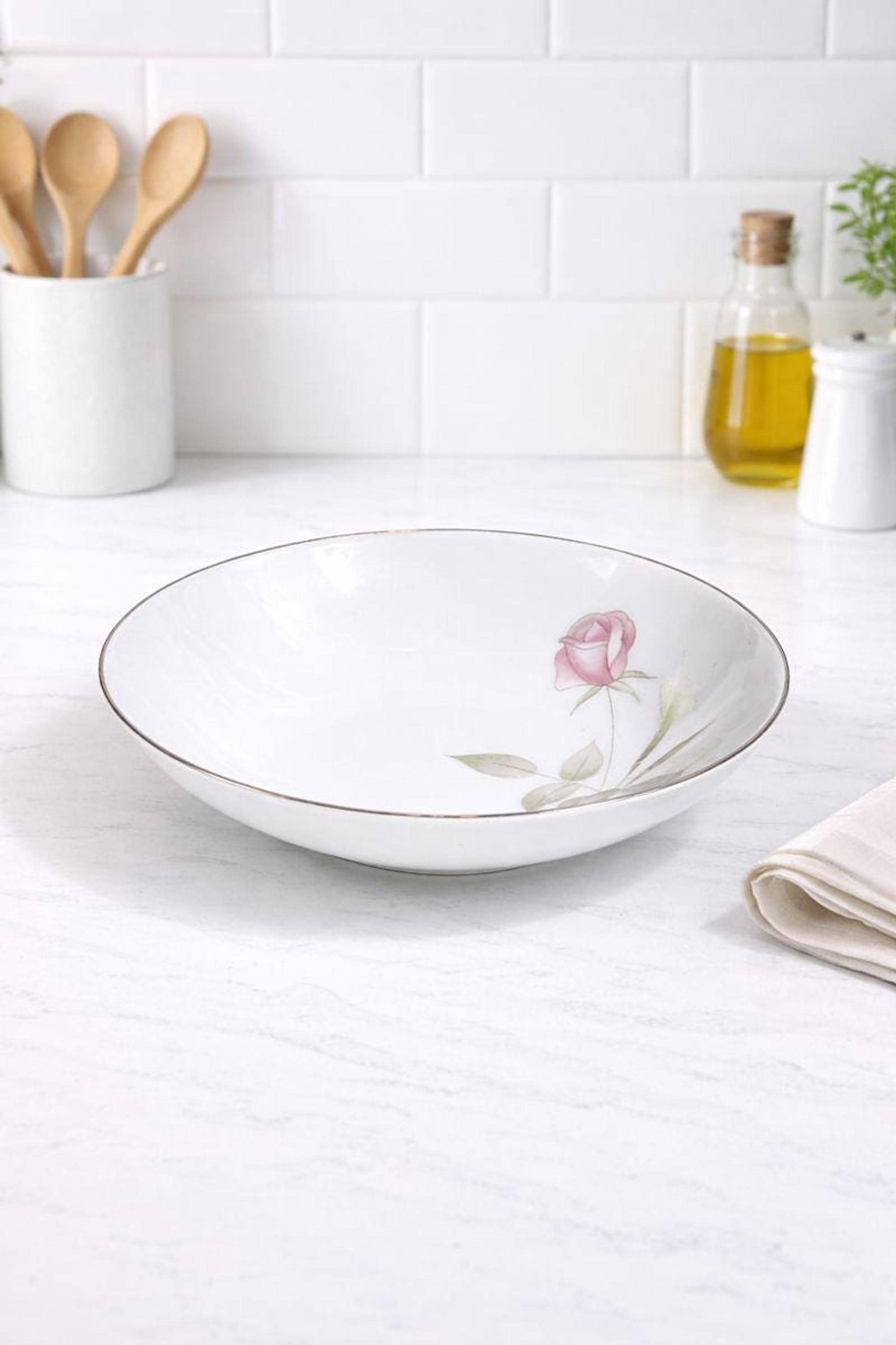 Soup Cereal Bowl, Mikasa Roxane Fine China with Rosebud Pattern, Platinum Rim