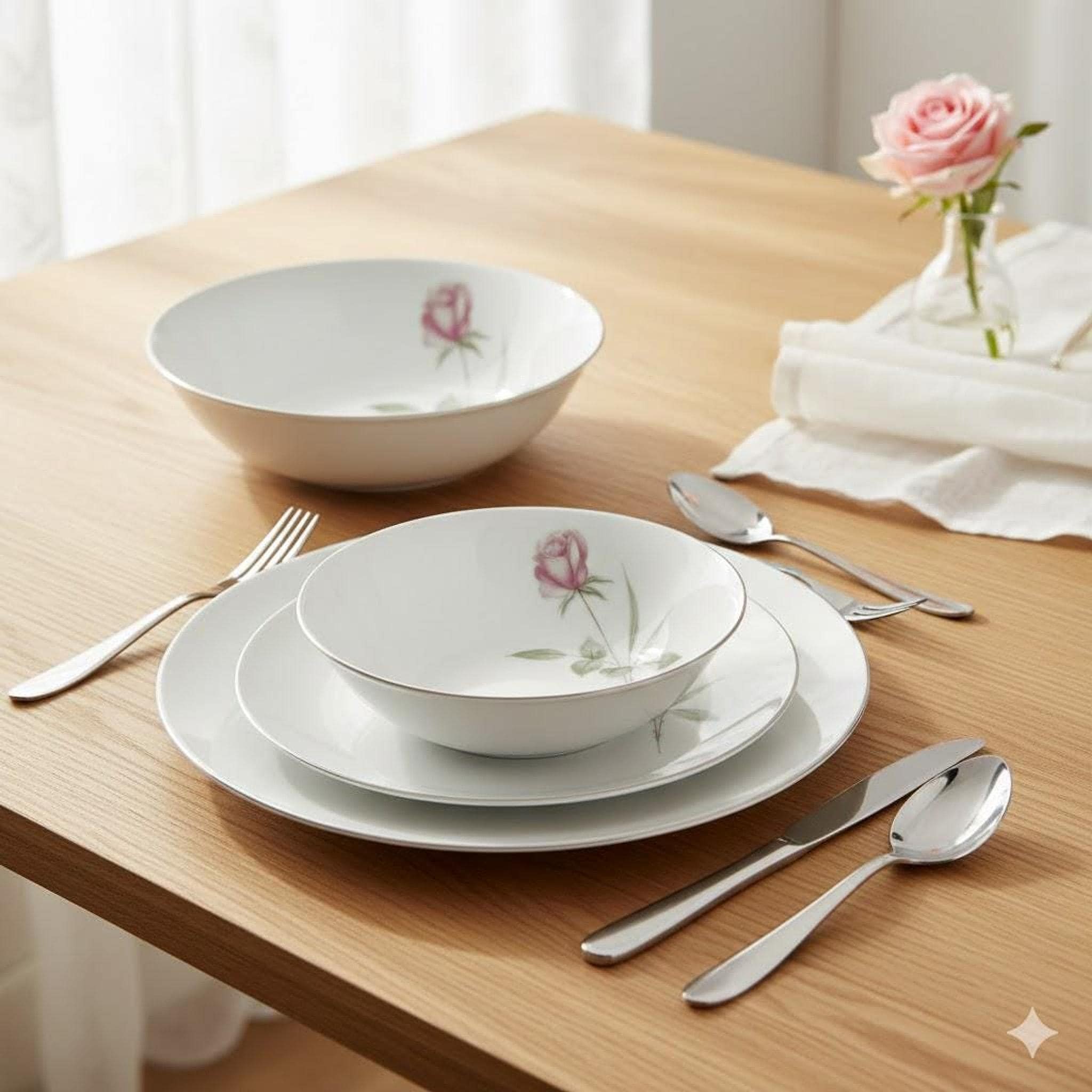 Soup Cereal Bowl, Mikasa Roxane Fine China with Rosebud Pattern, Platinum Rim, view 2