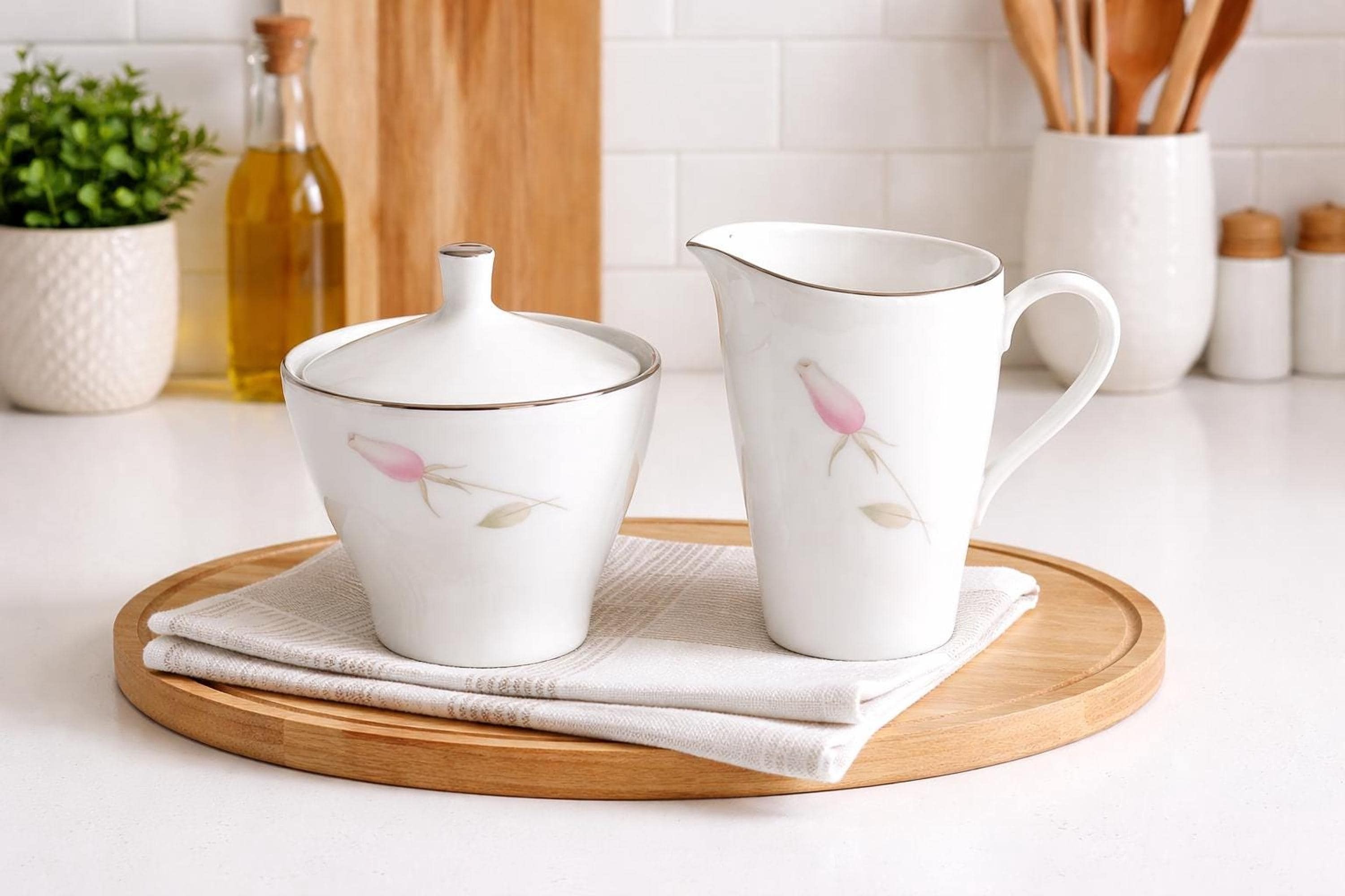 Floral Coffee Set, Mikasa Roxane Vintage Fine China with Sugar Bowl Lid