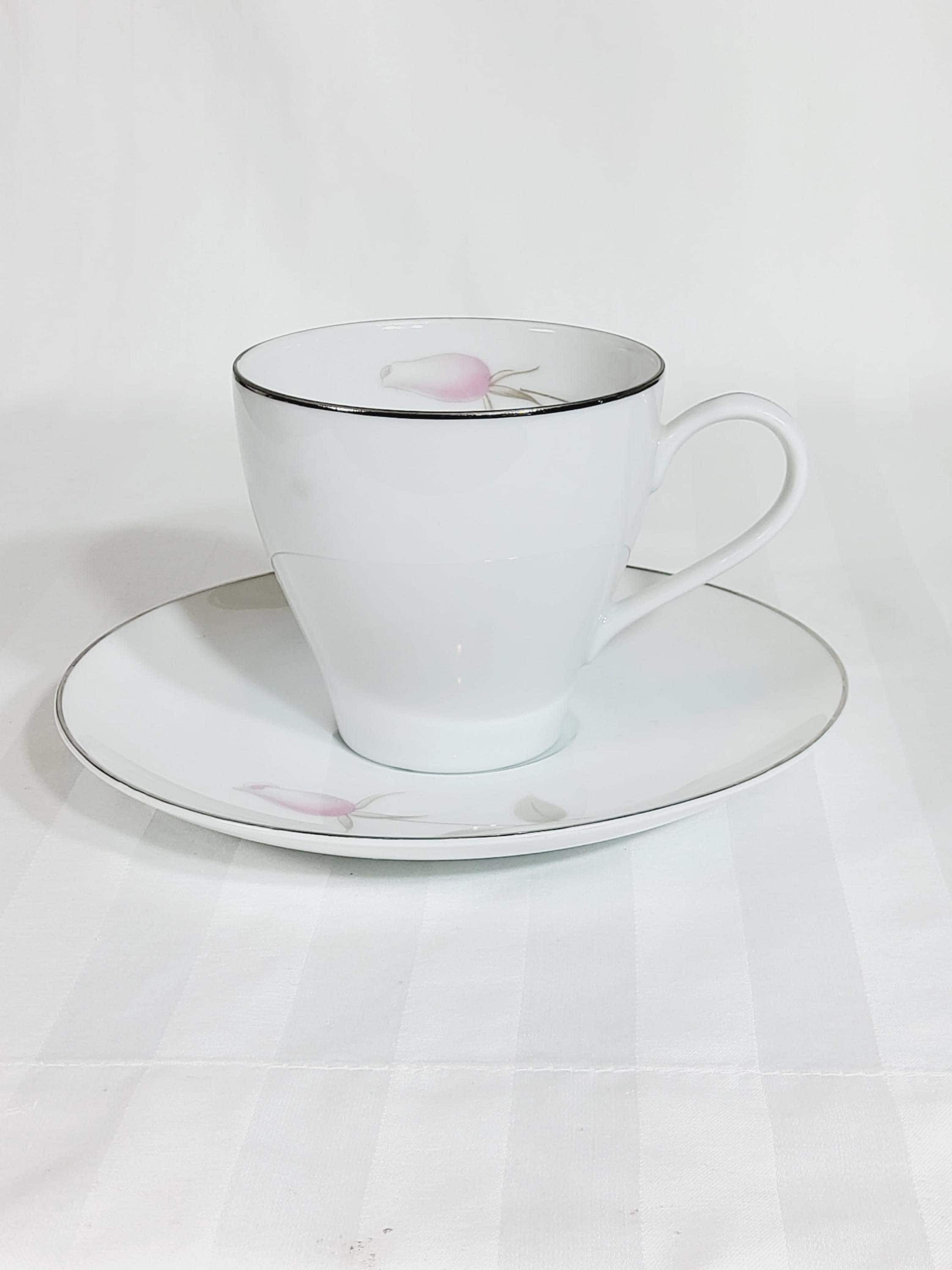 Mikasa Tea Set, 4 Cup and Saucer Set with Platinum Rim