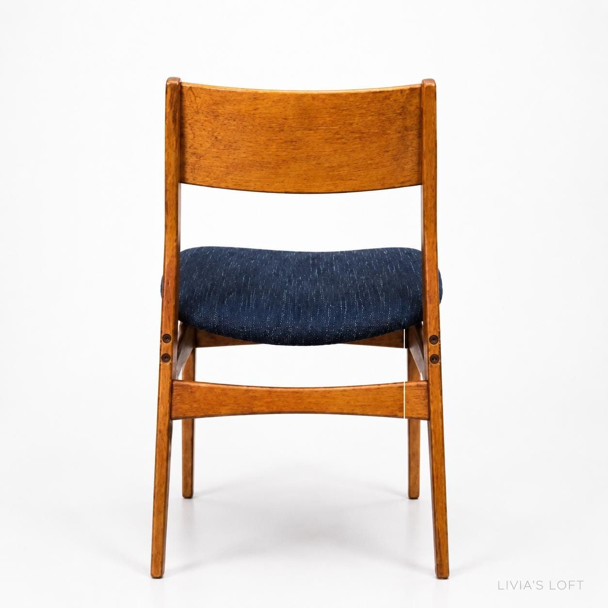 Set of 6 Mid Century Modern Dining Chairs, Teak Danish Style, Navy Blue Upholstered Seats, Vintage Scandinavian Dining Set, view 3
