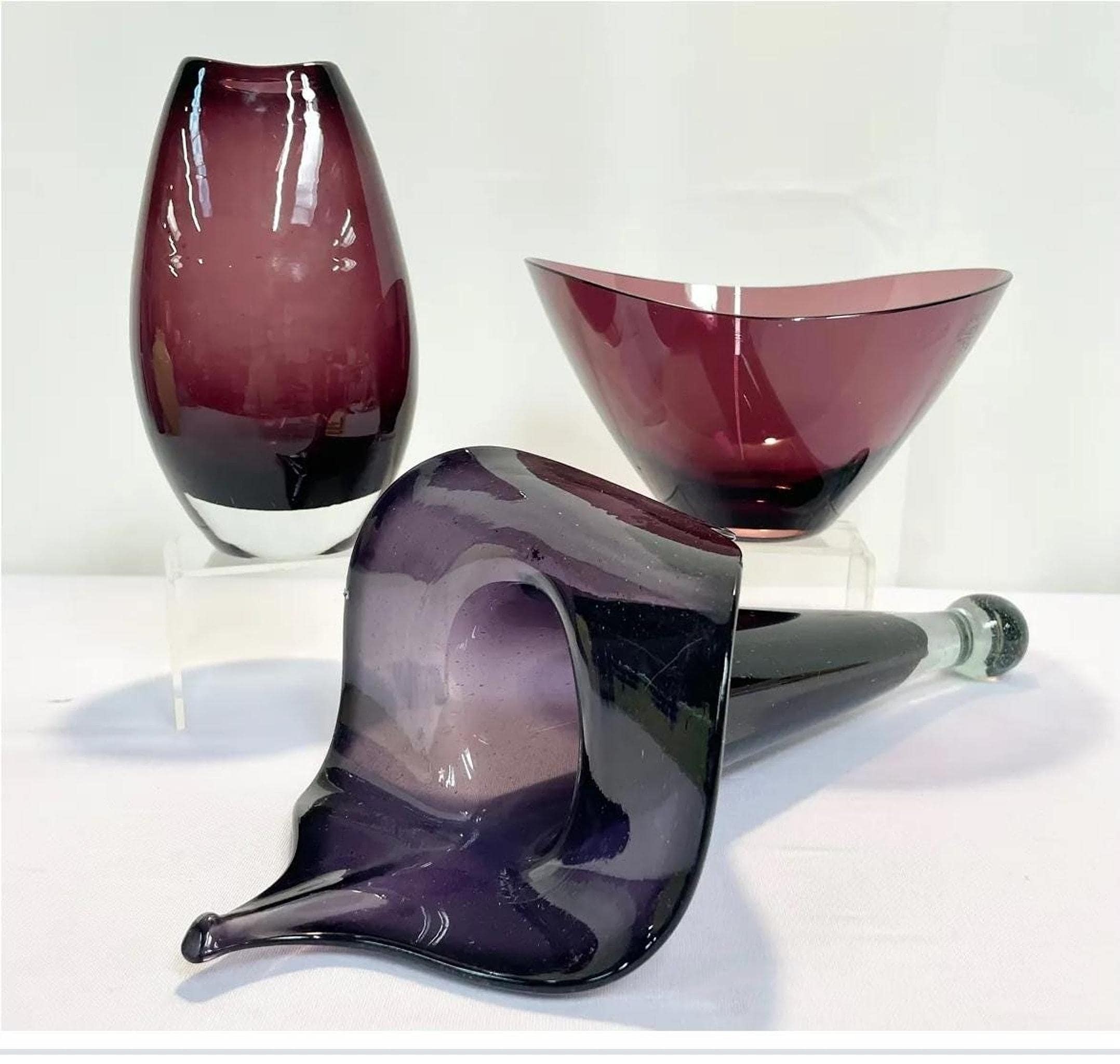 Mid Century Glass Set, Amethyst and Cranberry Decor Trio, view 1