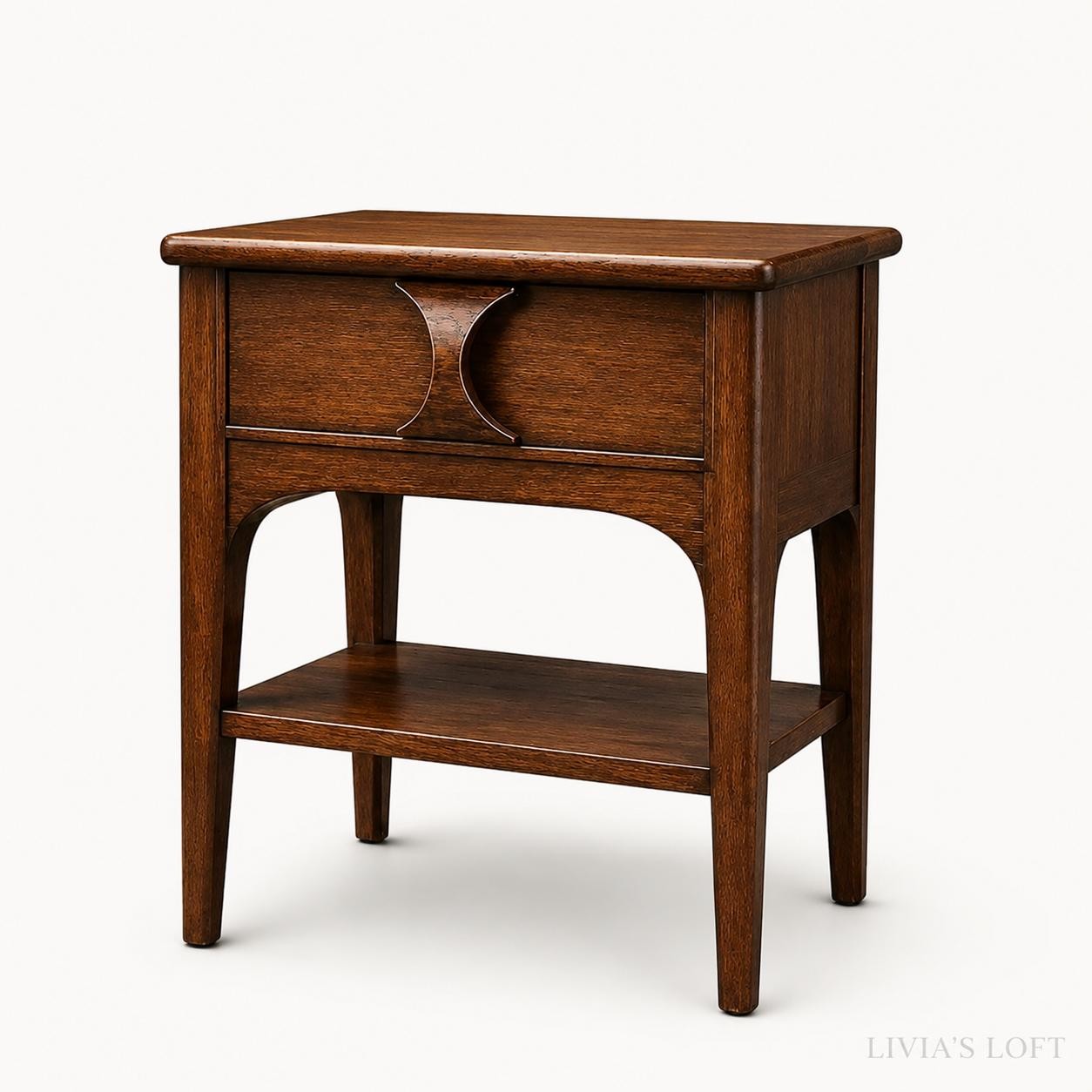 Kent Coffey MCM Nightstand, Walnut Table with Sculpted Drawer Pull, view 2