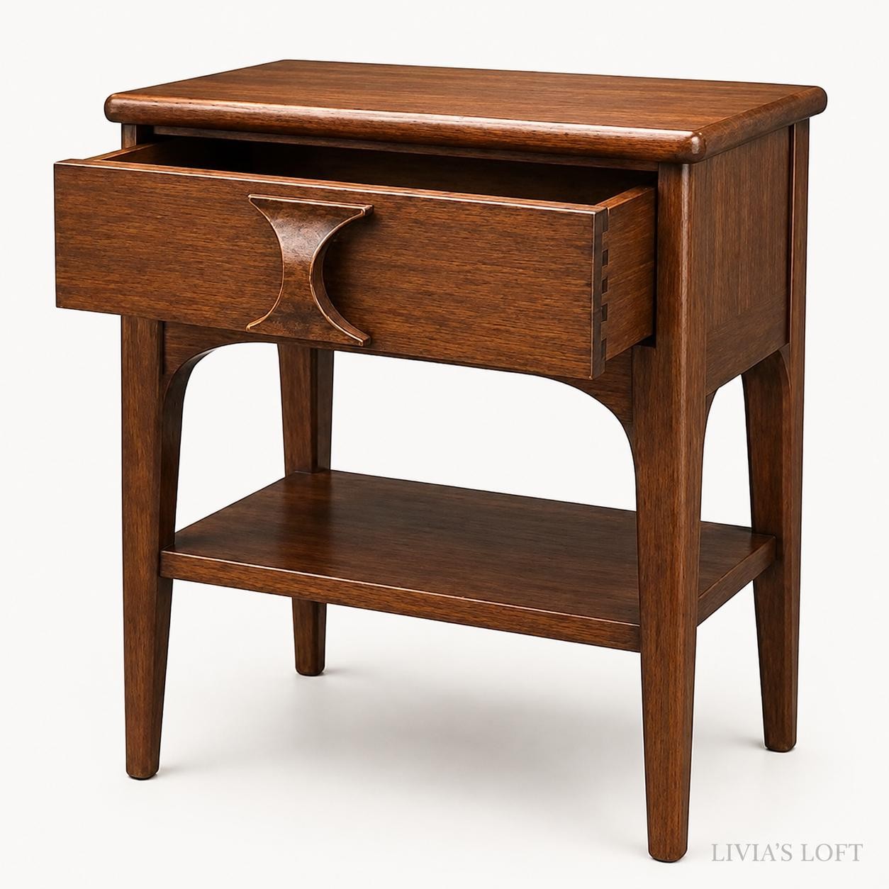 Kent Coffey MCM Nightstand, Walnut Table with Sculpted Drawer Pull, view 5