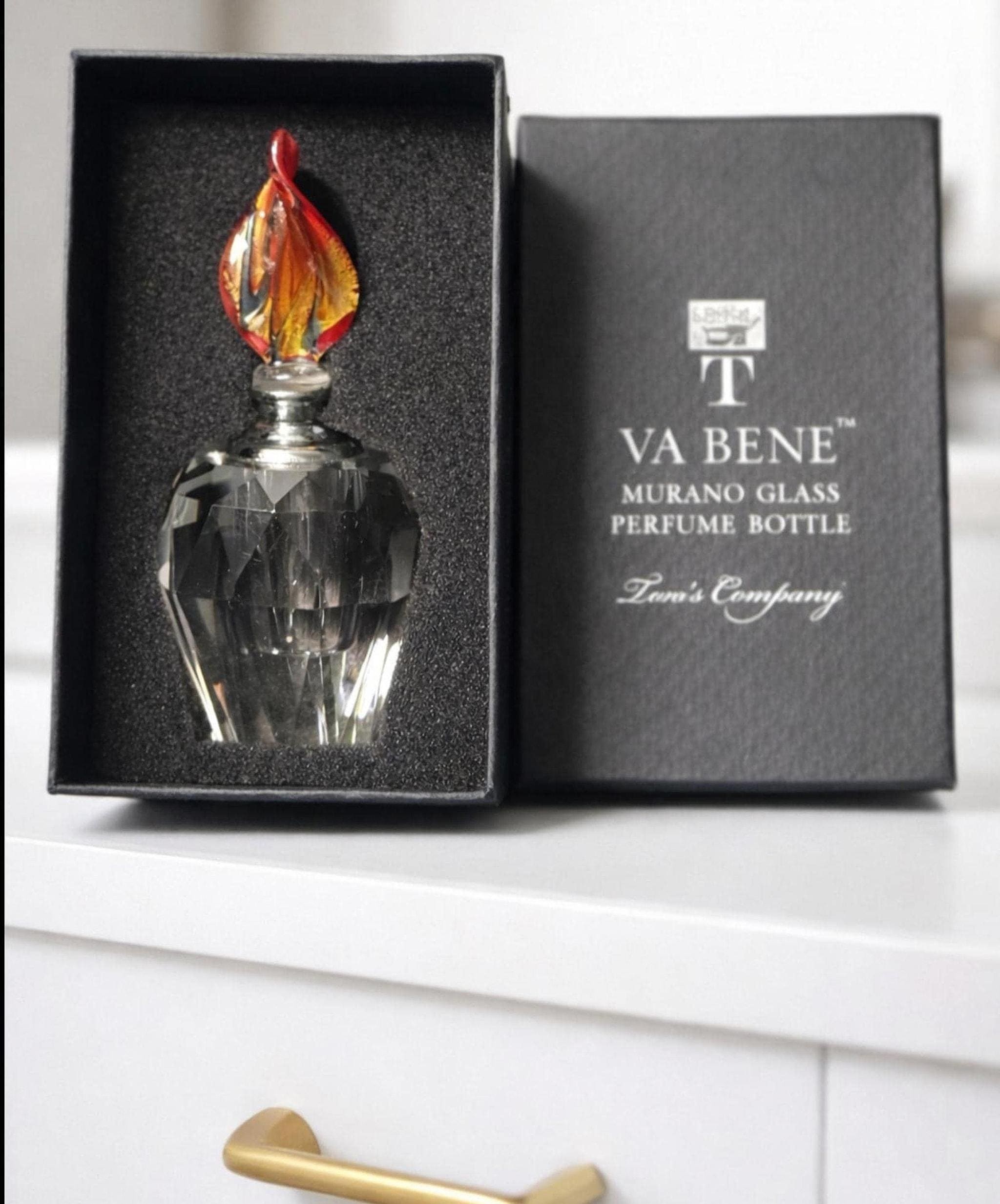 Va Bene Murano Perfume Bottle, Ruby Red Art Glass Stopper with Faceted Body