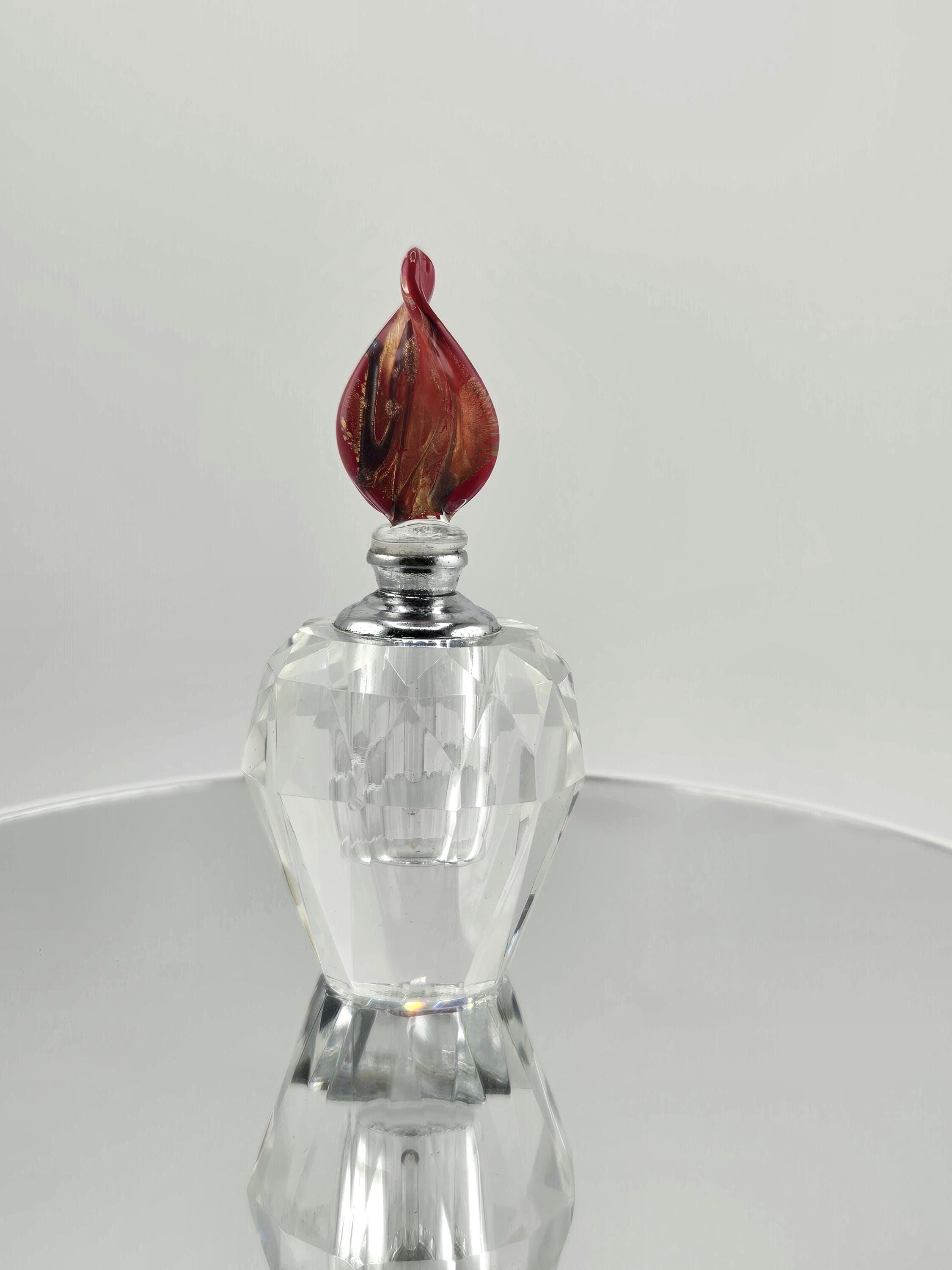 Va Bene Murano Perfume Bottle, Ruby Red Art Glass Stopper with Faceted Body, view 4