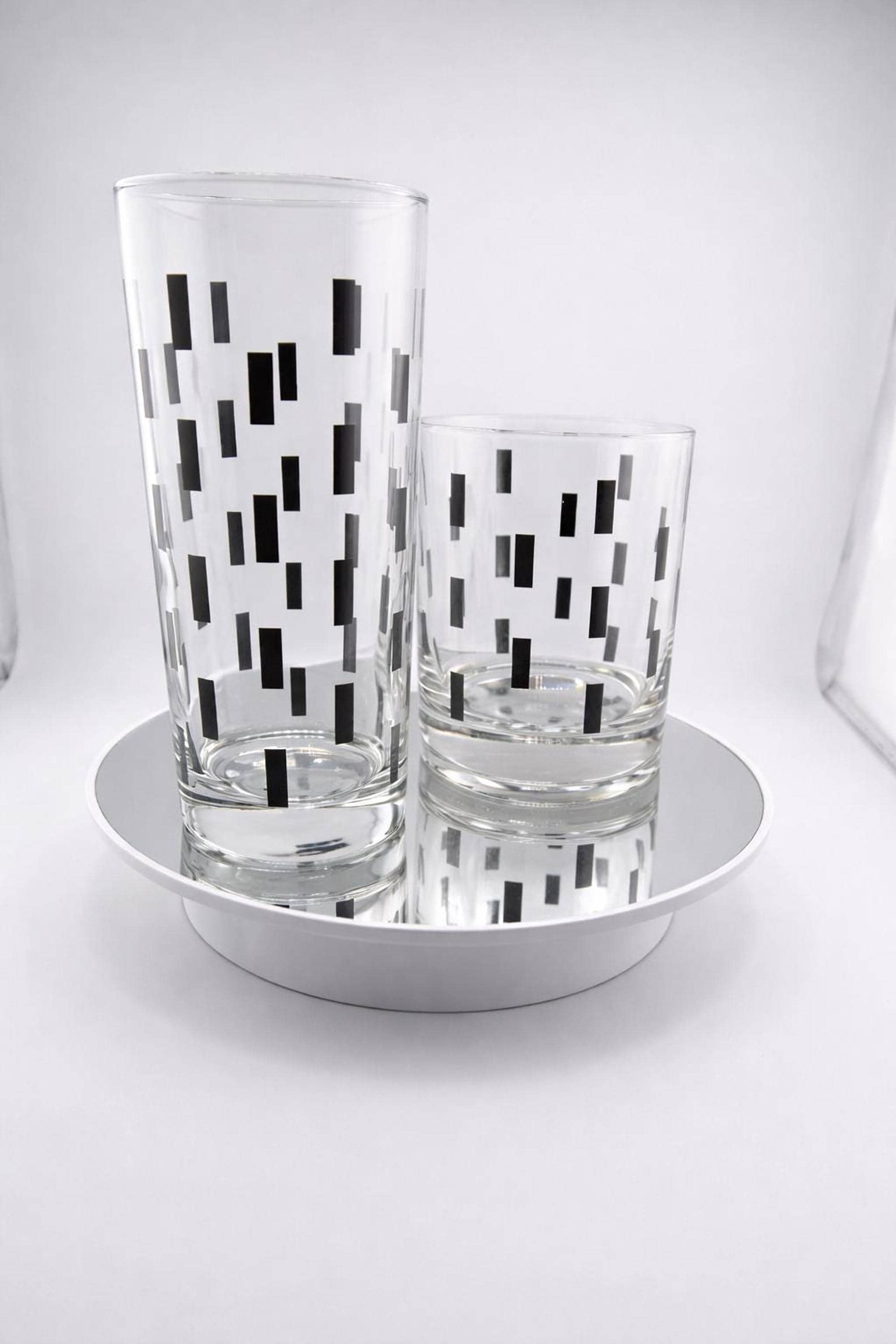 Highball Glass Set of 8, Black Geometric Vintage Barware, view 3