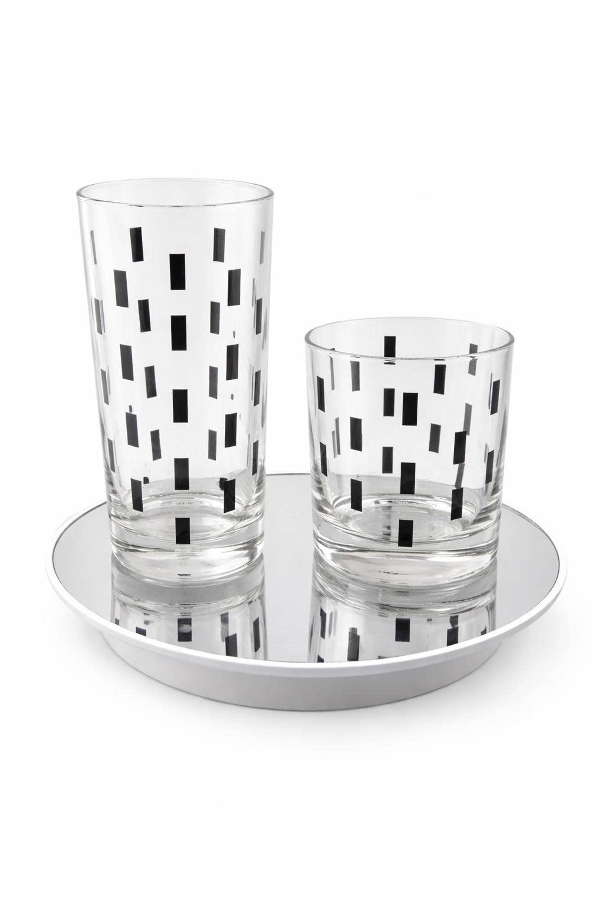 Highball Glass Set of 8, Black Geometric Vintage Barware, view 4