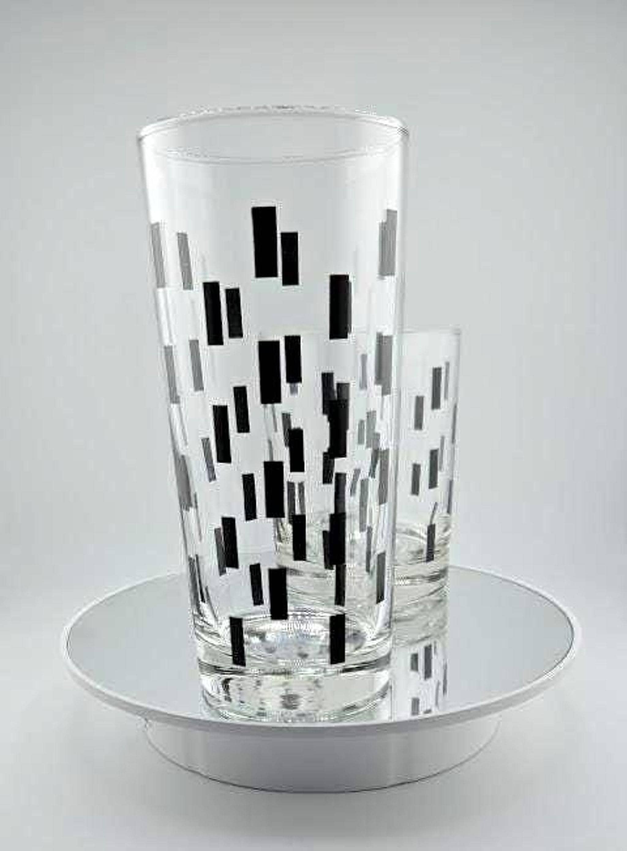 Highball Glass Set of 8, Black Geometric Vintage Barware, view 5