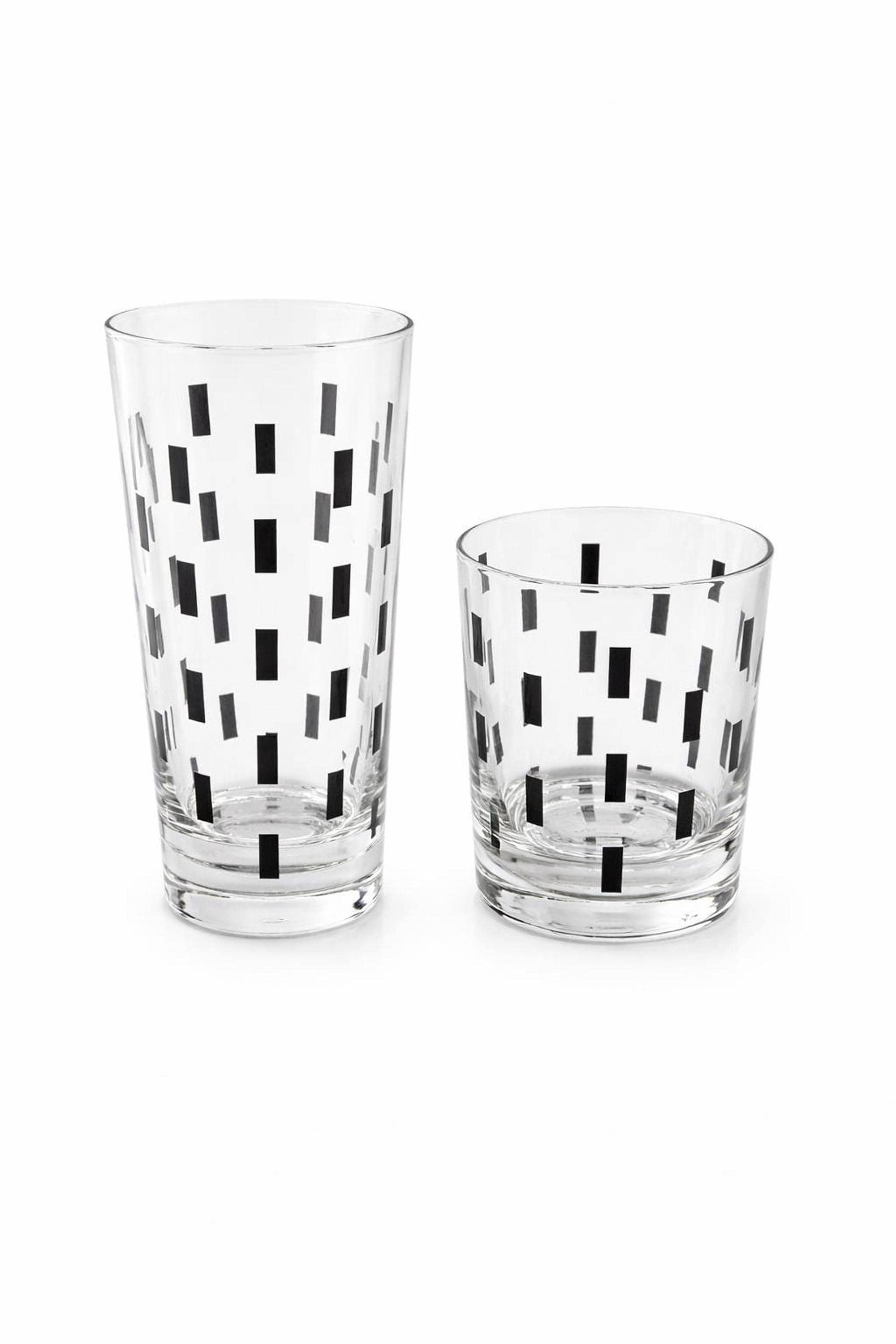 Highball Glass Set of 8, Black Geometric Vintage Barware, view 6