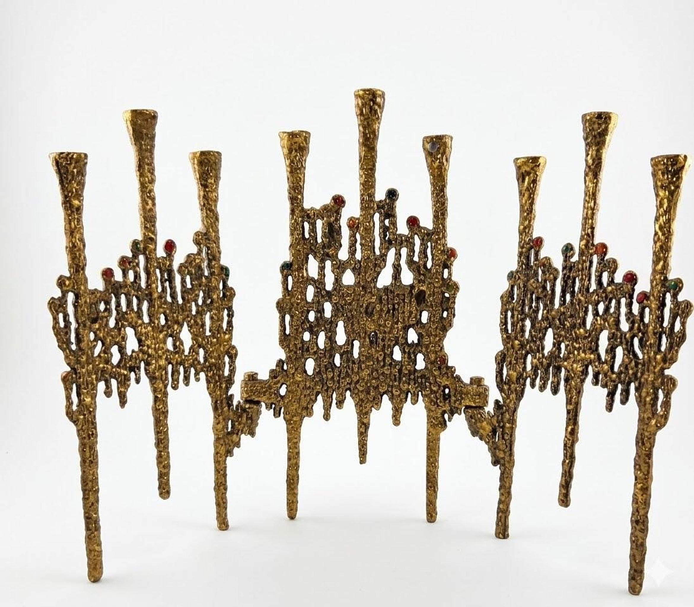 Vintage Brutalist Candelabra, Mid Century Modern Metal Candle Holder, view 1
