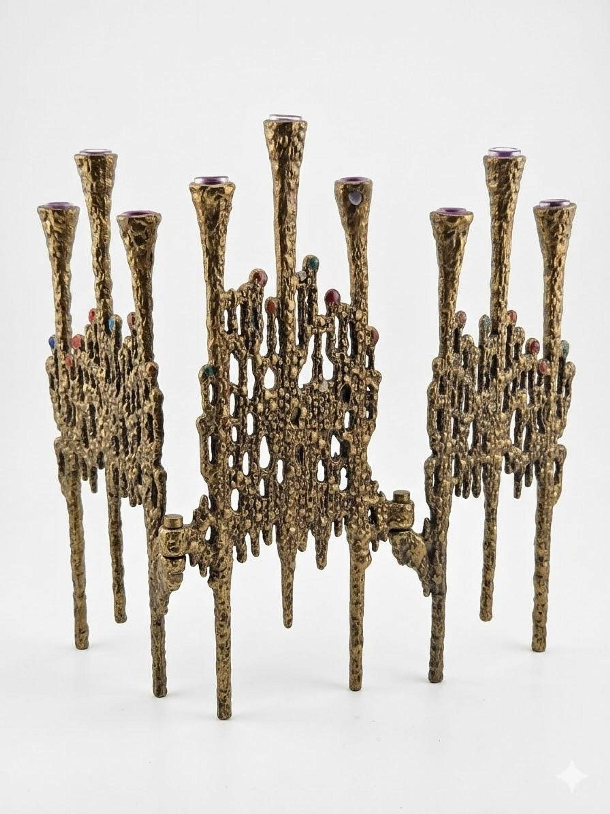Vintage Brutalist Candelabra, Mid Century Modern Metal Candle Holder, view 4