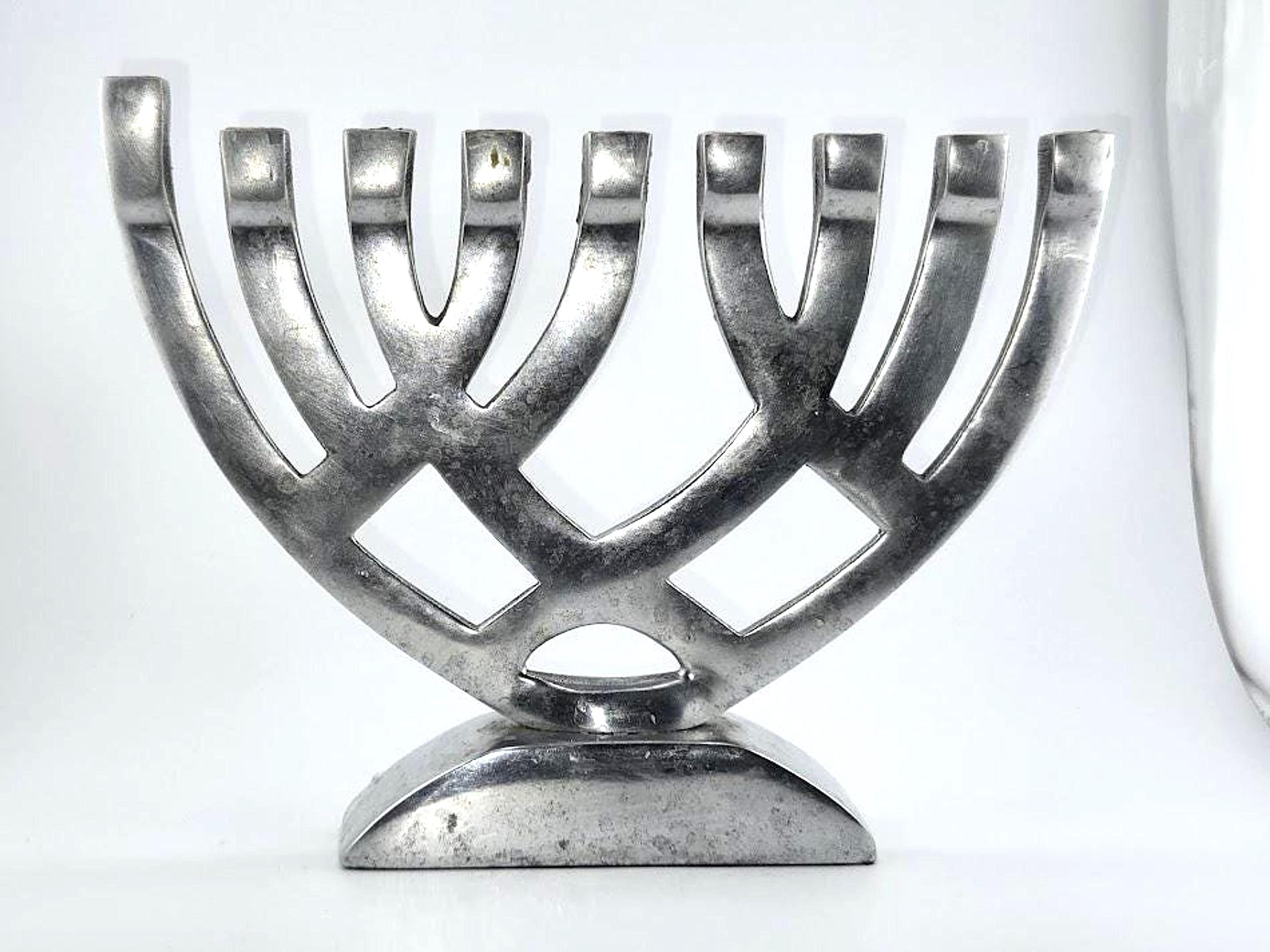 Modern Mosaic Hanukkah Menorah with Blue Stone Inlay, 1960s Judaica Piece, view 5