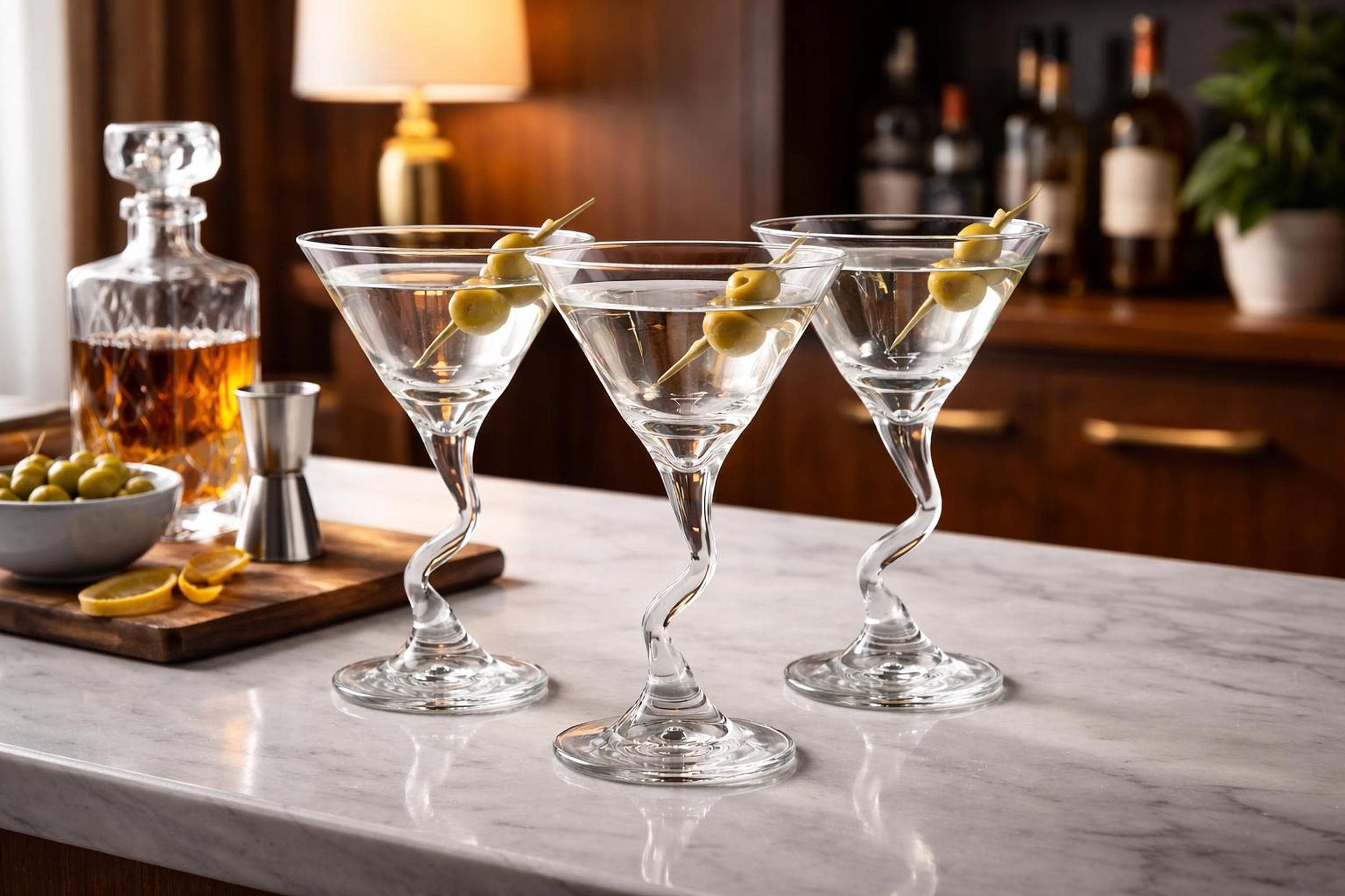 Vintage Twisted Martini Glasses Set of 3, Classic Spiral Stem Barware, view 2
