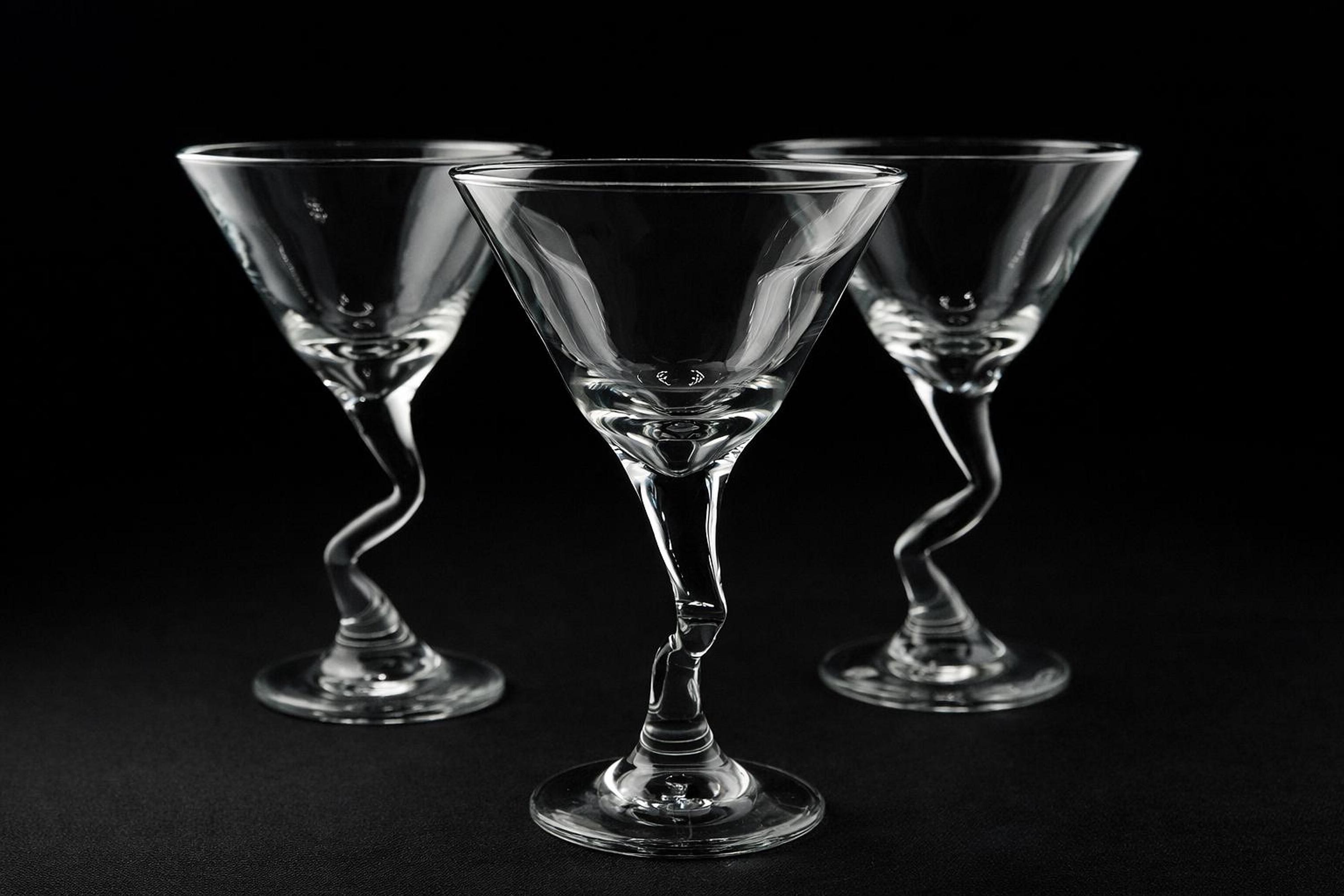 Vintage Twisted Martini Glasses Set of 3, Classic Spiral Stem Barware, view 3