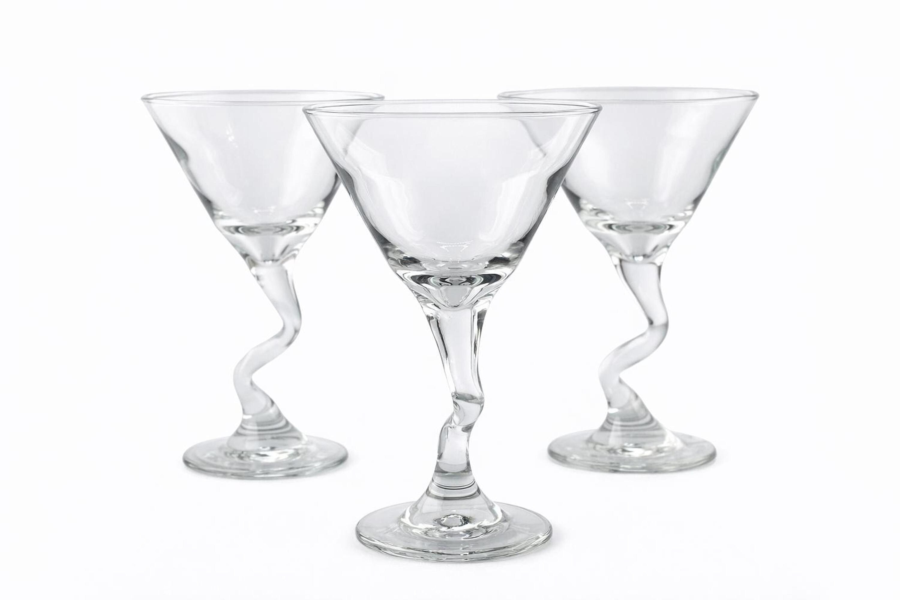 Vintage Twisted Martini Glasses Set of 3, Classic Spiral Stem Barware, view 6