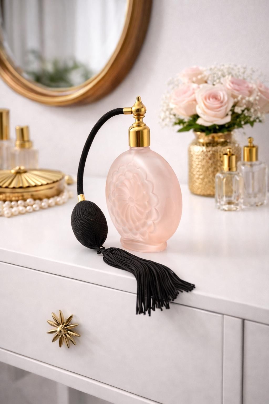 Vintage Pink Frosted Perfume Atomizer, view 4