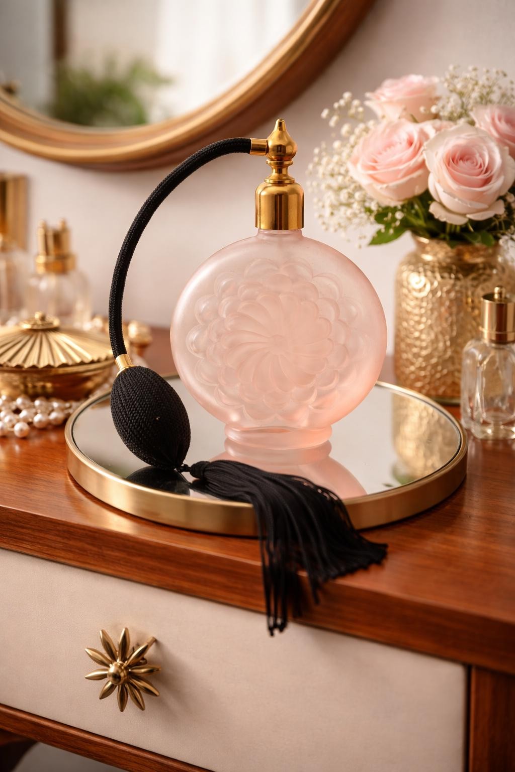 Vintage Pink Frosted Perfume Atomizer, view 5