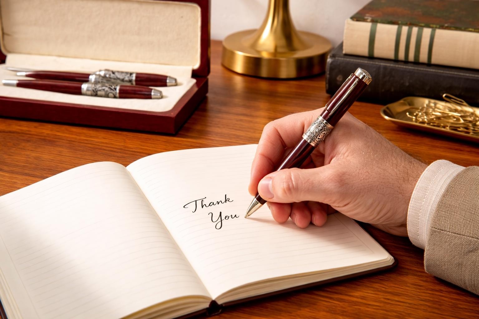 Vintage Sichuan University Rosewood Pen Set | Engraved Metal Scholar Desk Gift, view 4