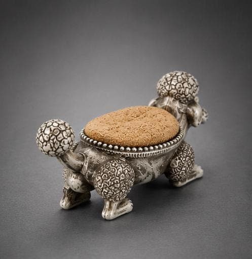 Vintage Pincushion Dog, Charming Silver Poodle Pin Cushion Holder, view 4