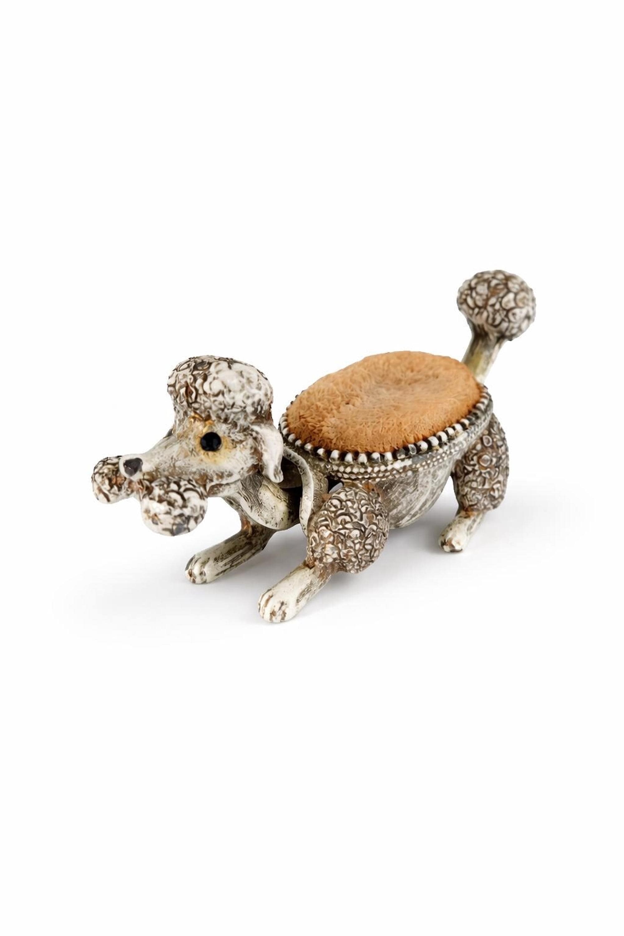 Vintage Pincushion Dog, Charming Silver Poodle Pin Cushion Holder, view 8