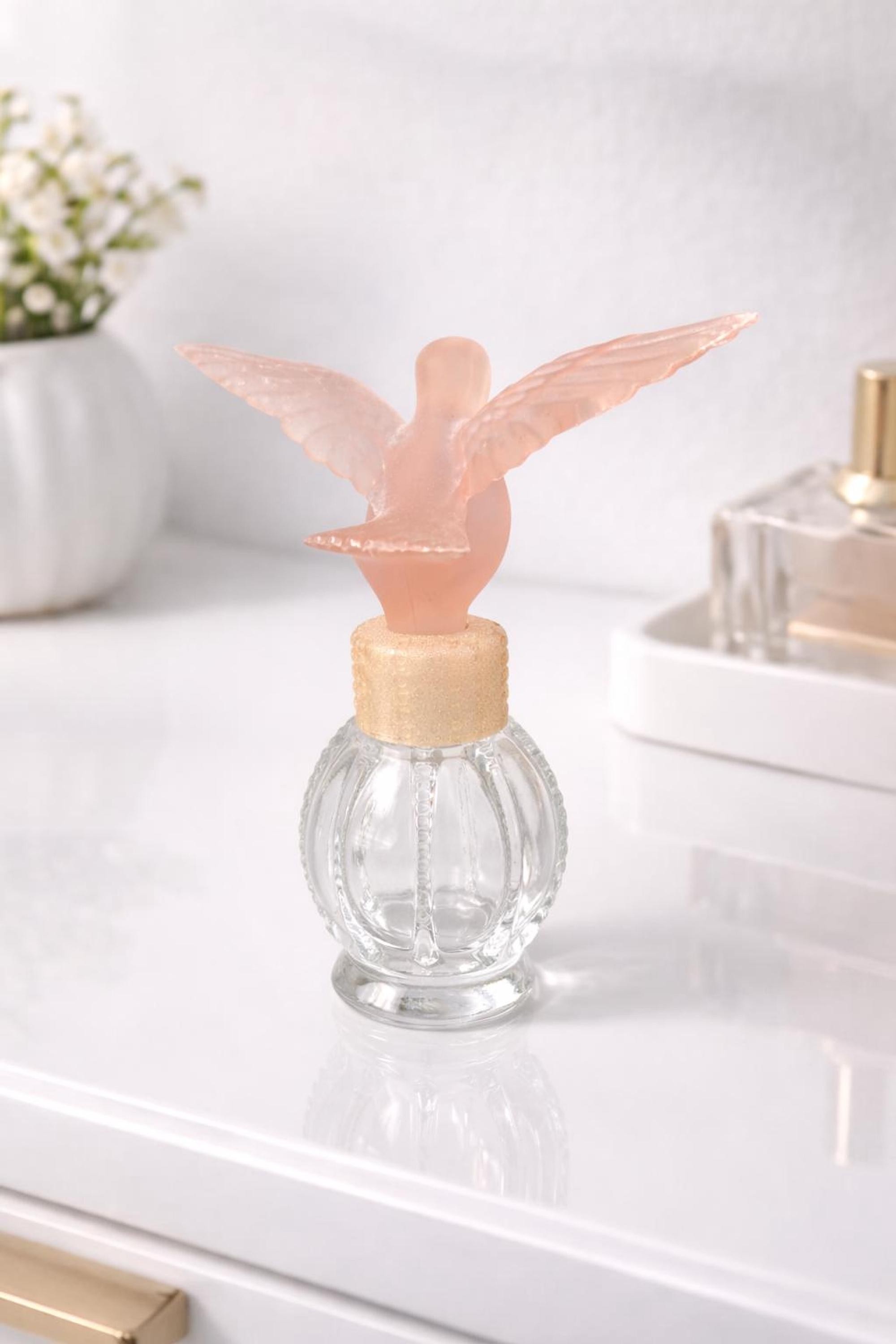 Vintage Pink Bird Perfume Bottle with Frosted Dove Stopper, view 4