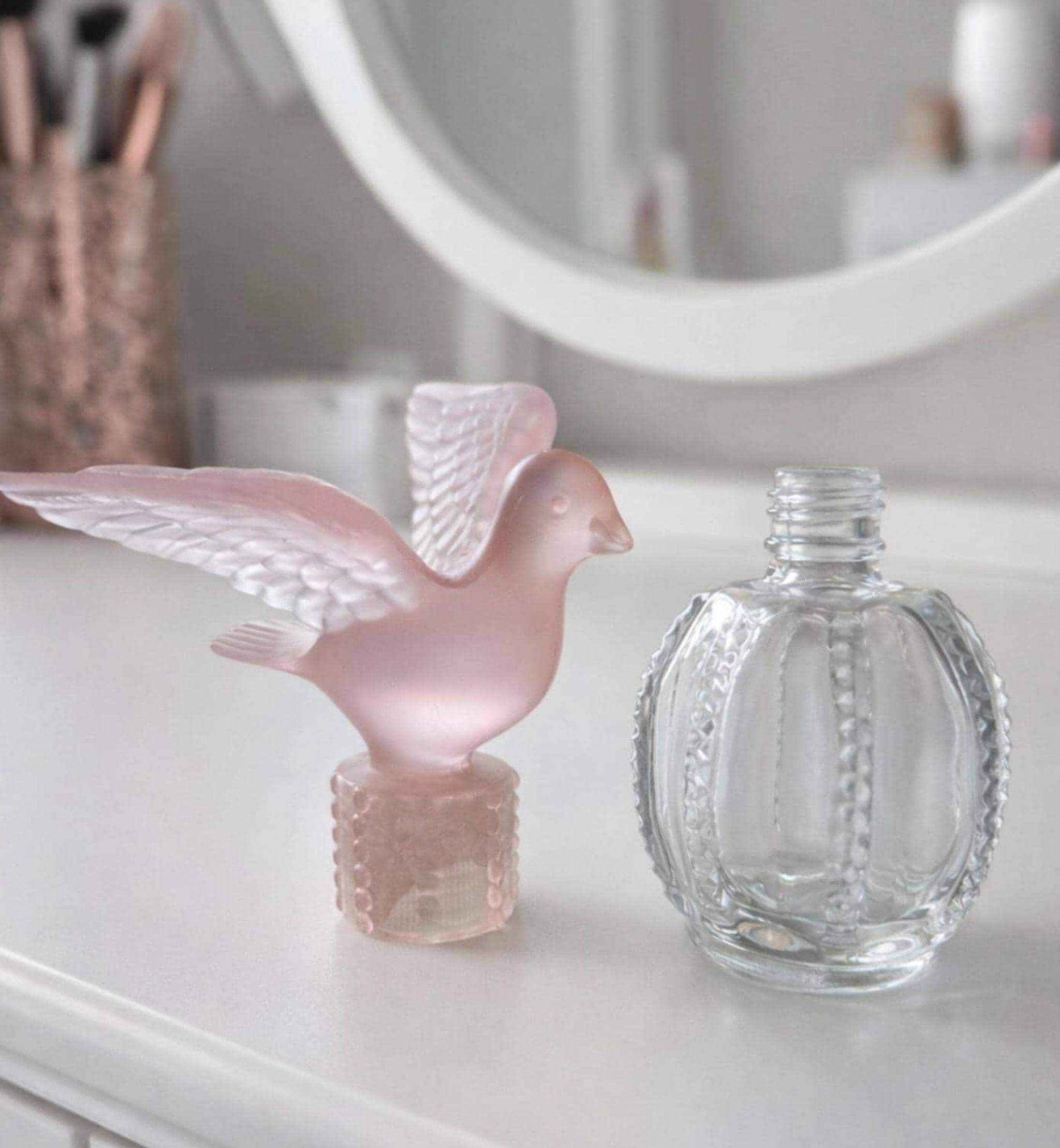 Vintage Pink Bird Perfume Bottle with Frosted Dove Stopper, view 5