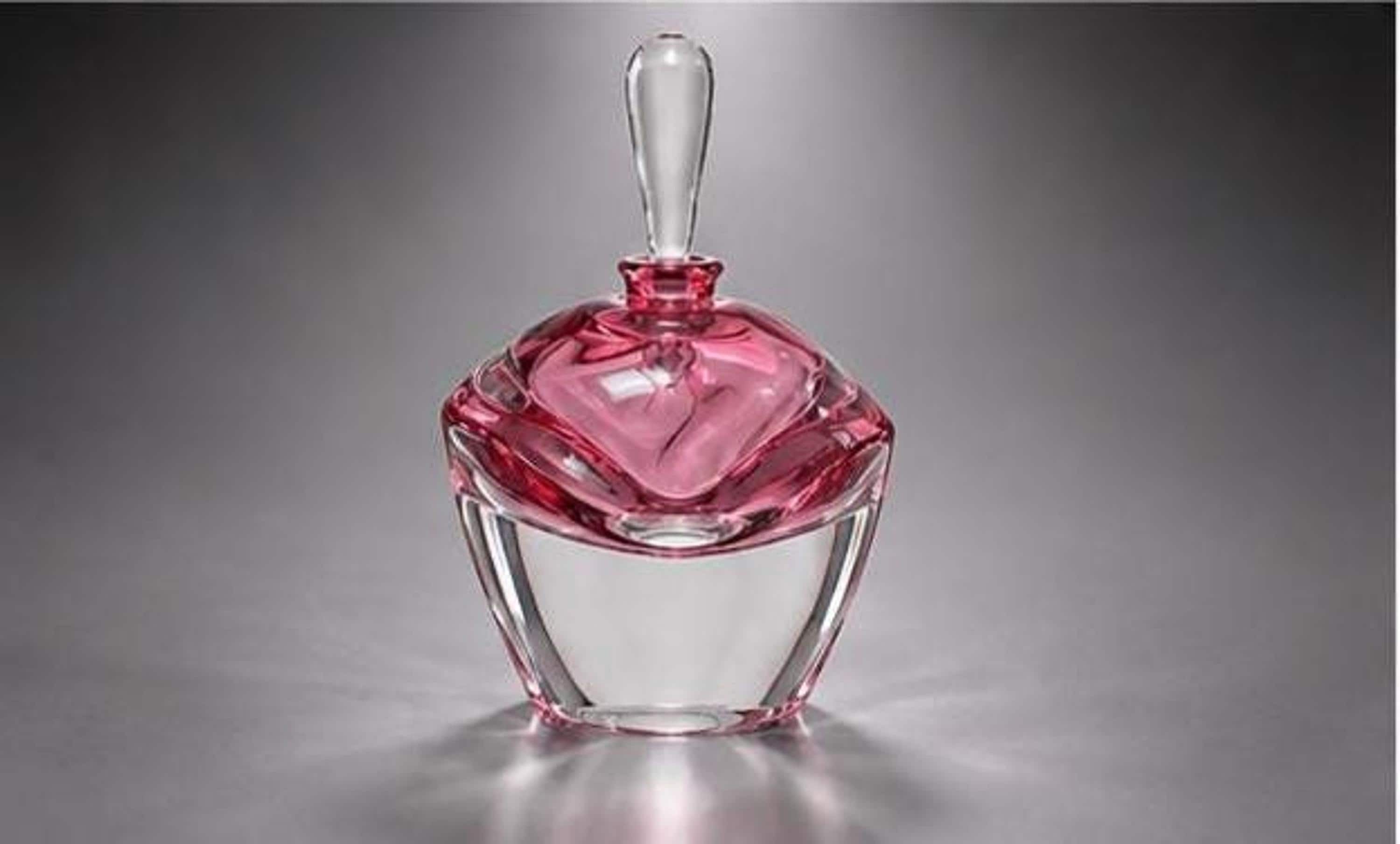 Cranberry Pink Perfume Bottle, Signed Art Glass from the 1970s, view 2