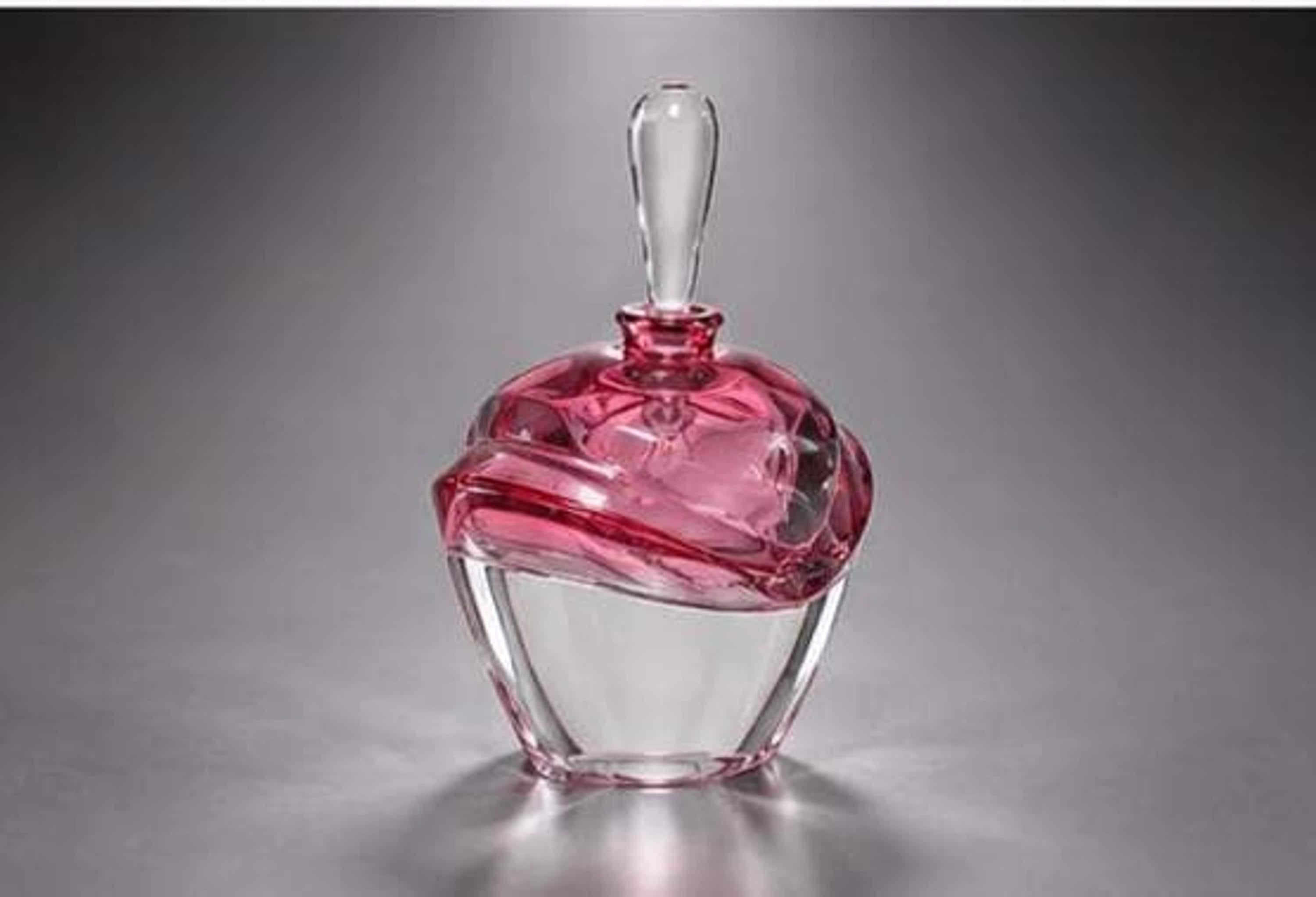 Cranberry Pink Perfume Bottle, Signed Art Glass from the 1970s, view 3