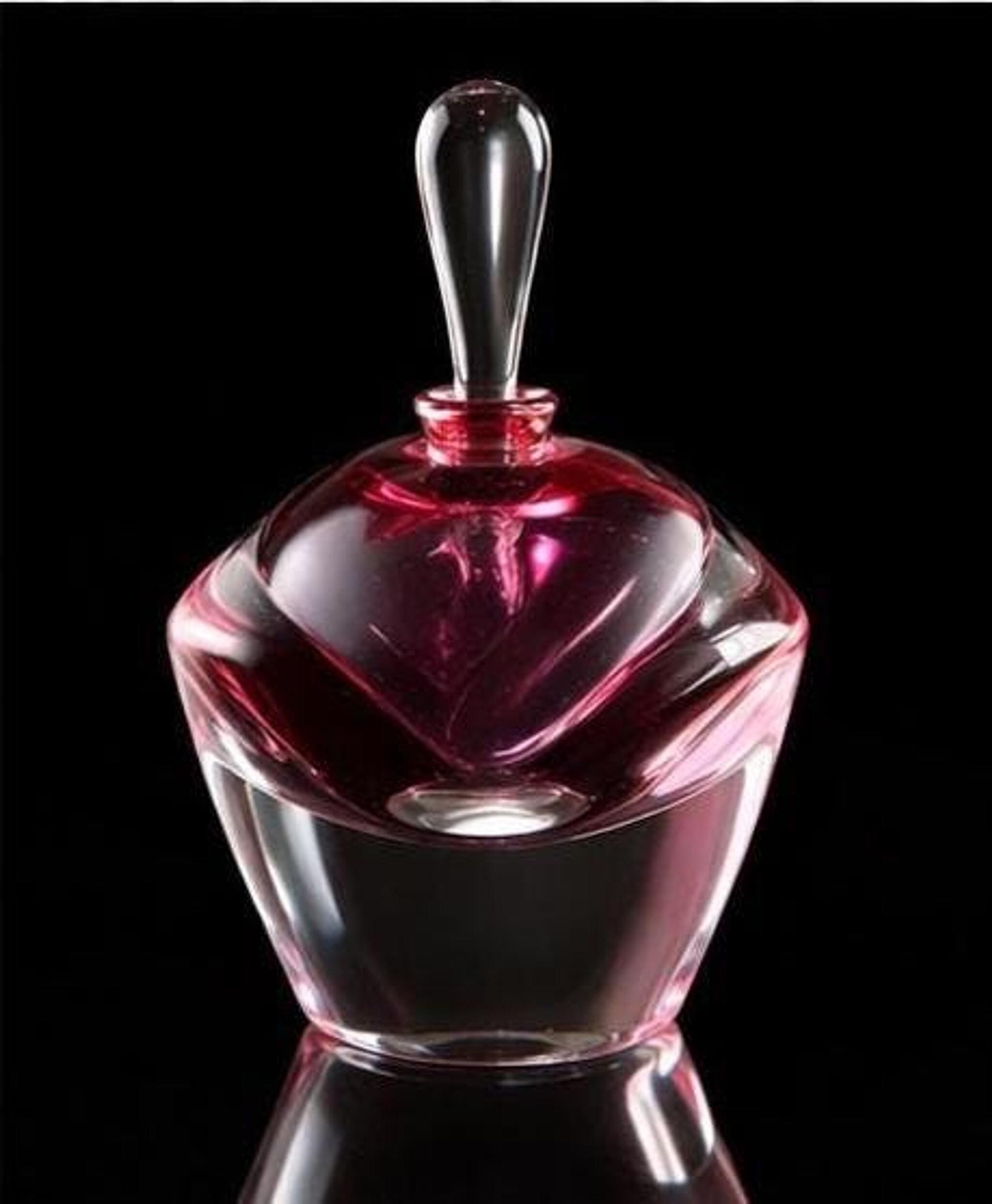 Cranberry Pink Perfume Bottle, Signed Art Glass from the 1970s, view 6