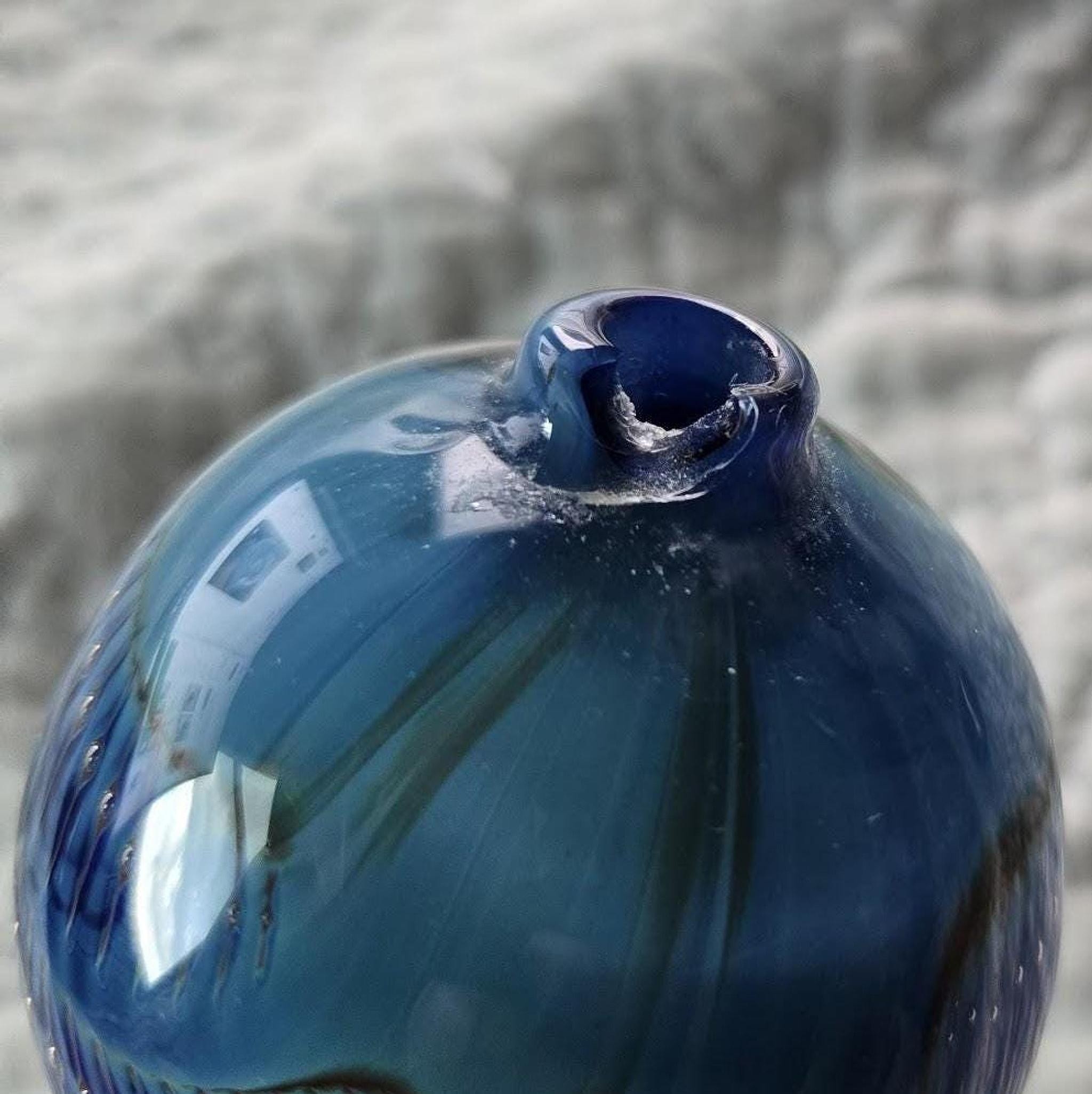 Vintage Blue Perfume Bottle, Hand Blown Glass with Twisted Stem Design, view 4