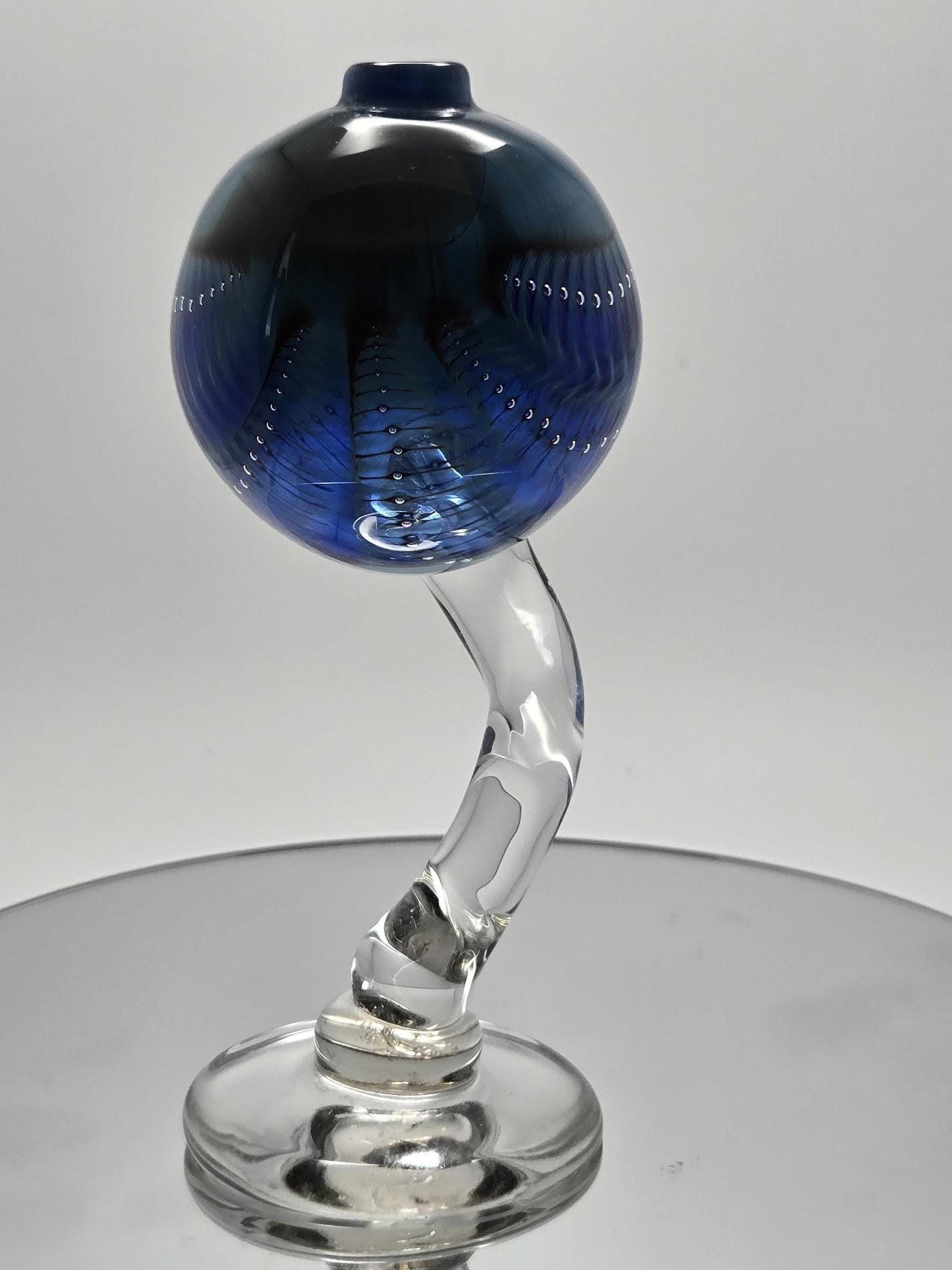 Vintage Blue Perfume Bottle, Hand Blown Glass with Twisted Stem Design, view 5
