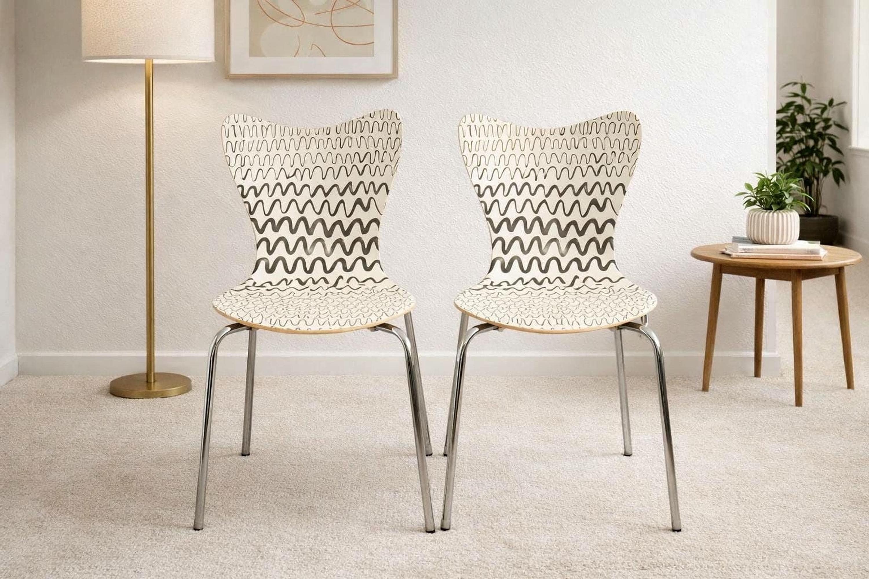 Mid Century Chair Pair, Vintage West Elm Design with Textured Seats