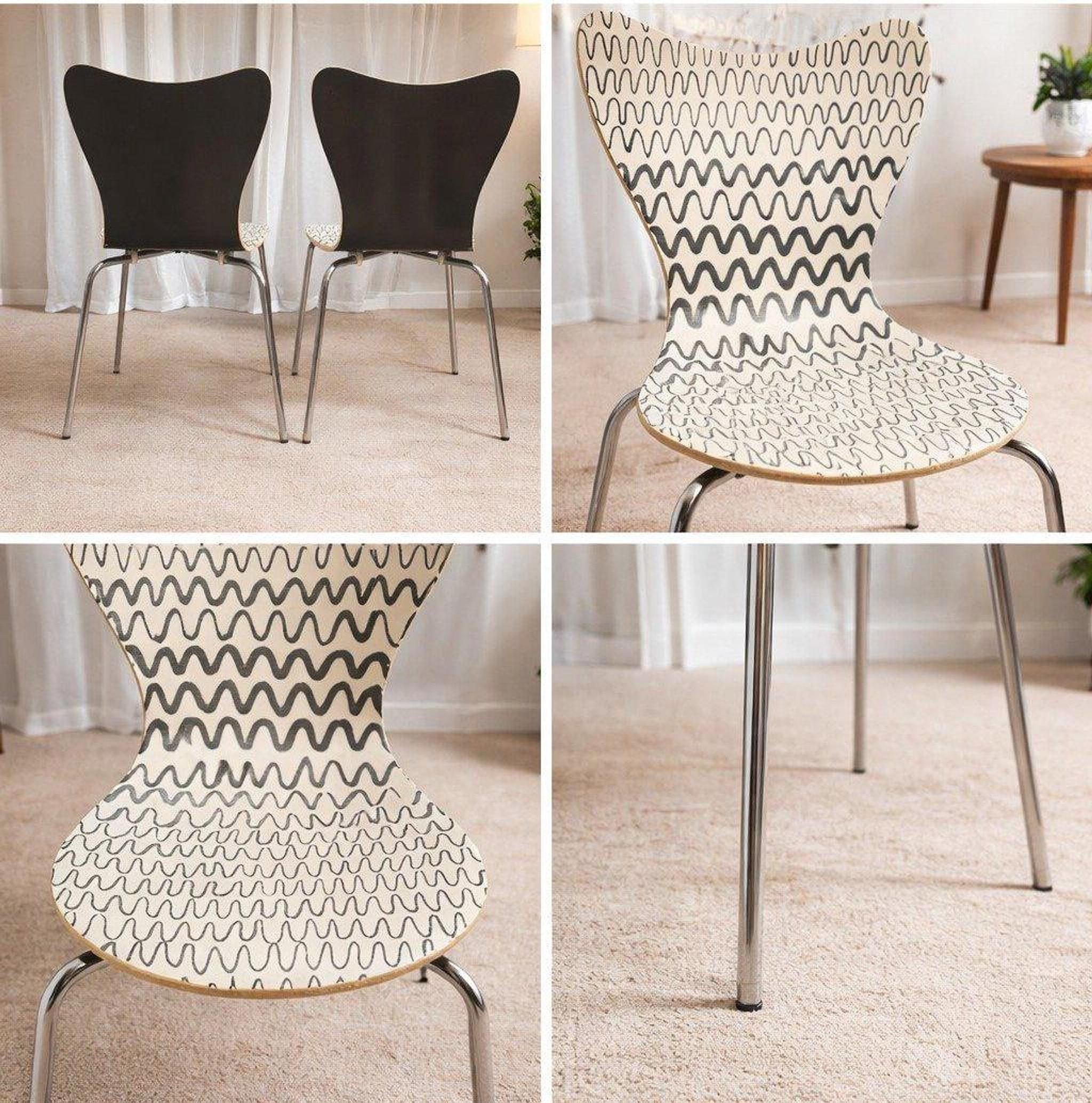 Mid Century Chair Pair, Vintage West Elm Design with Textured Seats, view 6