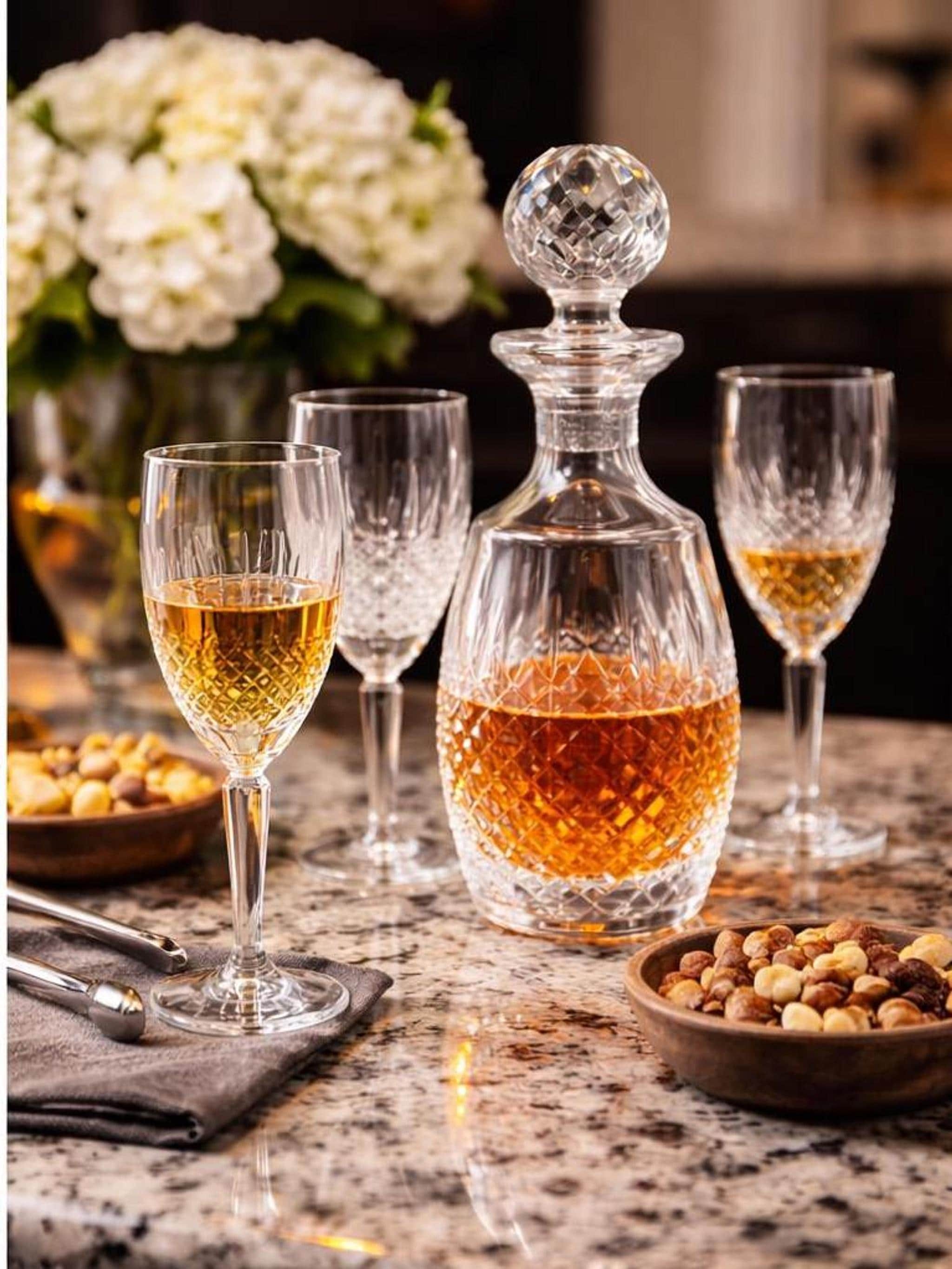 Waterford Crystal Colleen Decanter Set with 6 Champagne Flutes, Vintage Irish Cut Crystal Barware, Signed , Wedding Anniversary Gift, view 4