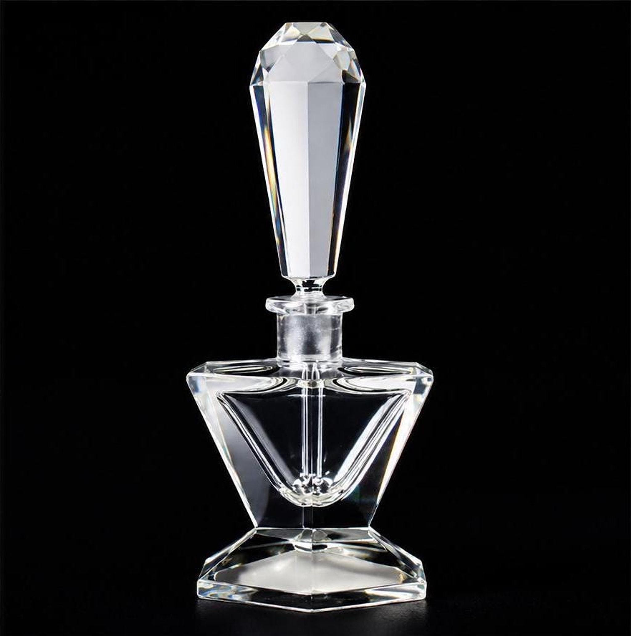 Art Deco Perfume Bottle, Cut Crystal with Faceted Dauber Stopper, view 2