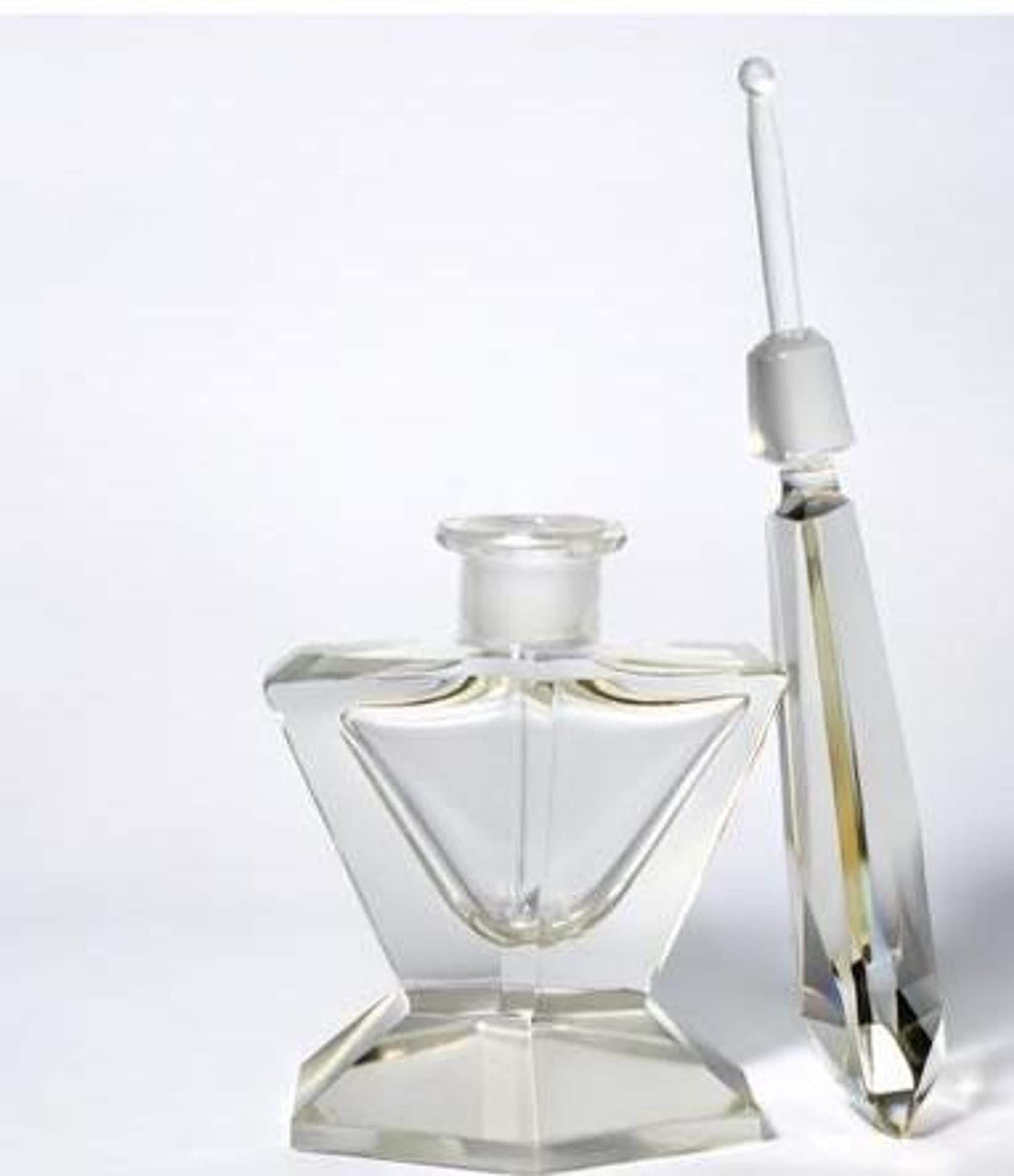 Art Deco Perfume Bottle, Cut Crystal with Faceted Dauber Stopper, view 5