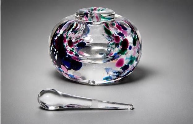 Art Glass Bottle with Confetti Design, Signed Karg Perfume, view 3