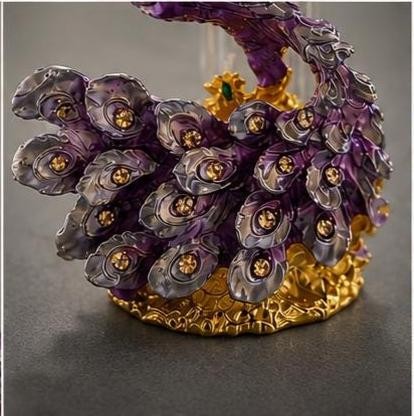 Purple Peacock Perfume Bottle, Jeweled Crystal Decanter, Enamel Rhinestone Empty Bottle, Vanity Decor Gift, Vintage Style Boho Home Decor, view 2