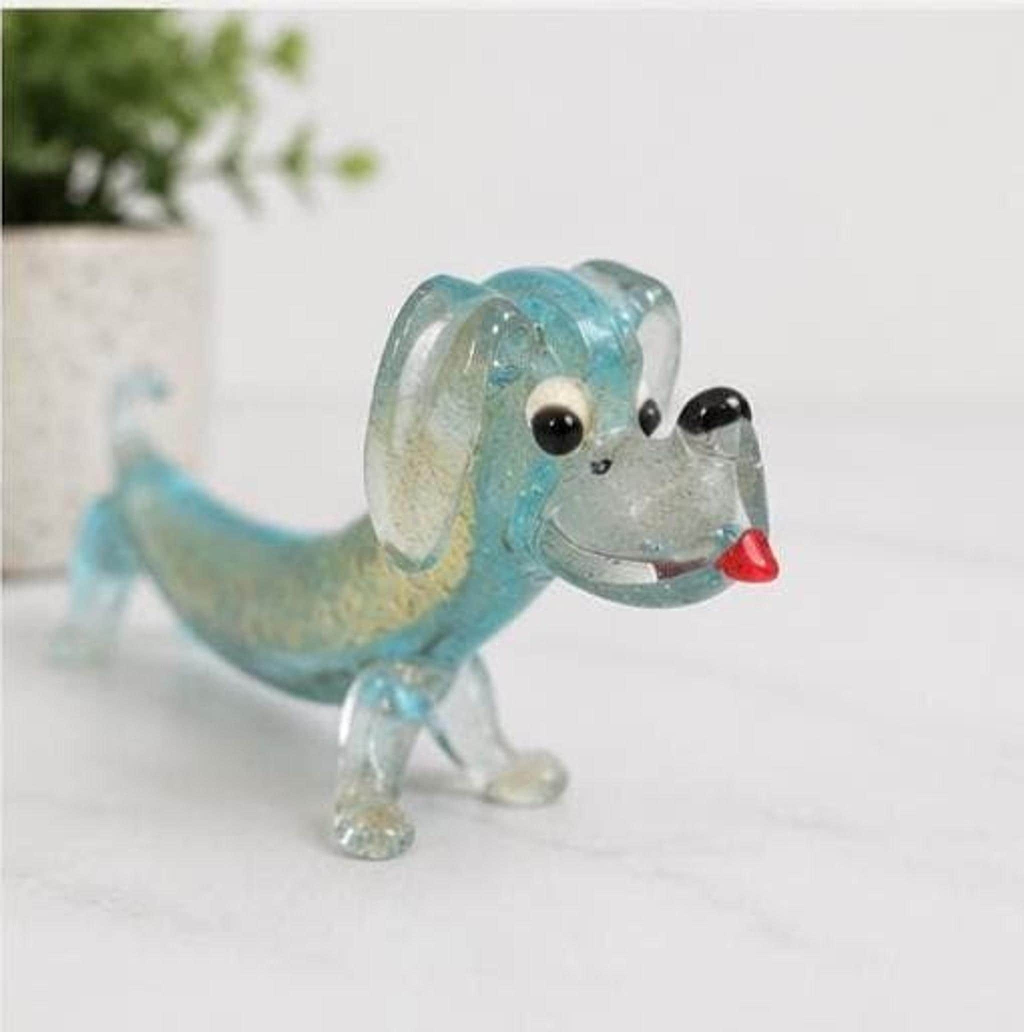 Vintage Murano Style Glass Dachshund Figurine, Blue Hand Blown Dog Sculpture, view 6