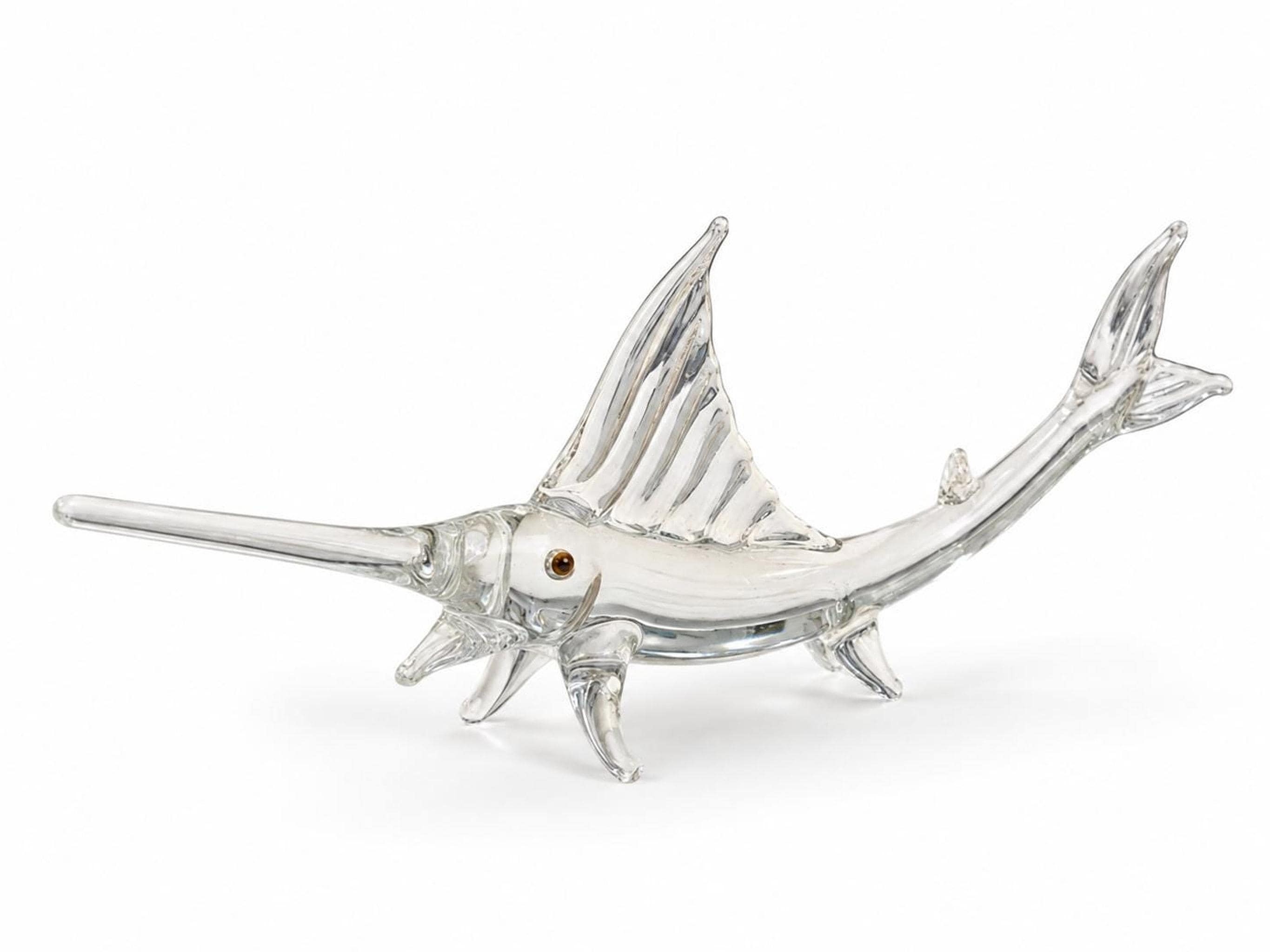 Glass Swordfish Figurine, Vintage Hand Blown Ocean Art Sculpture, view 1