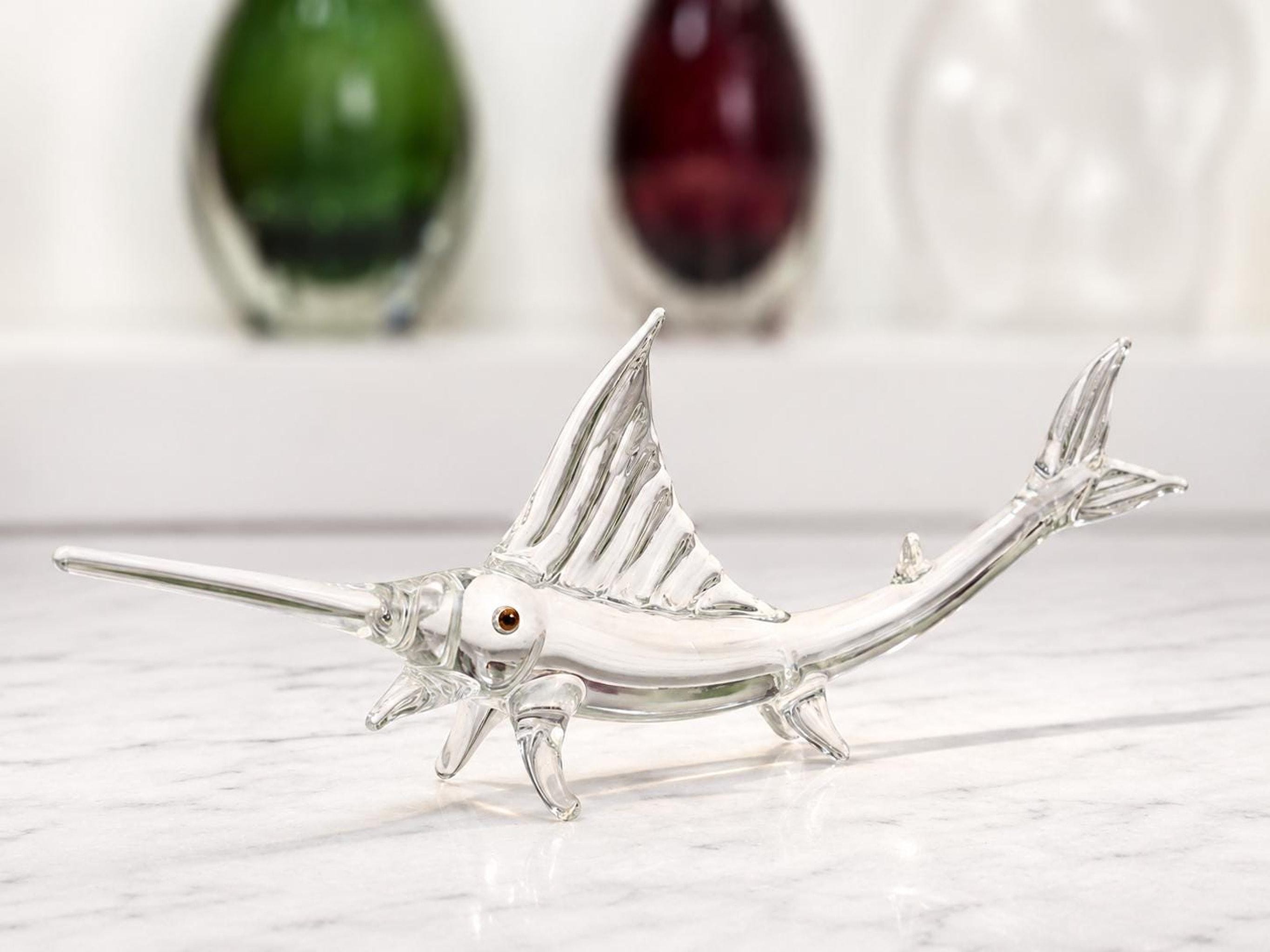 Glass Swordfish Figurine, Vintage Hand Blown Ocean Art Sculpture, view 3