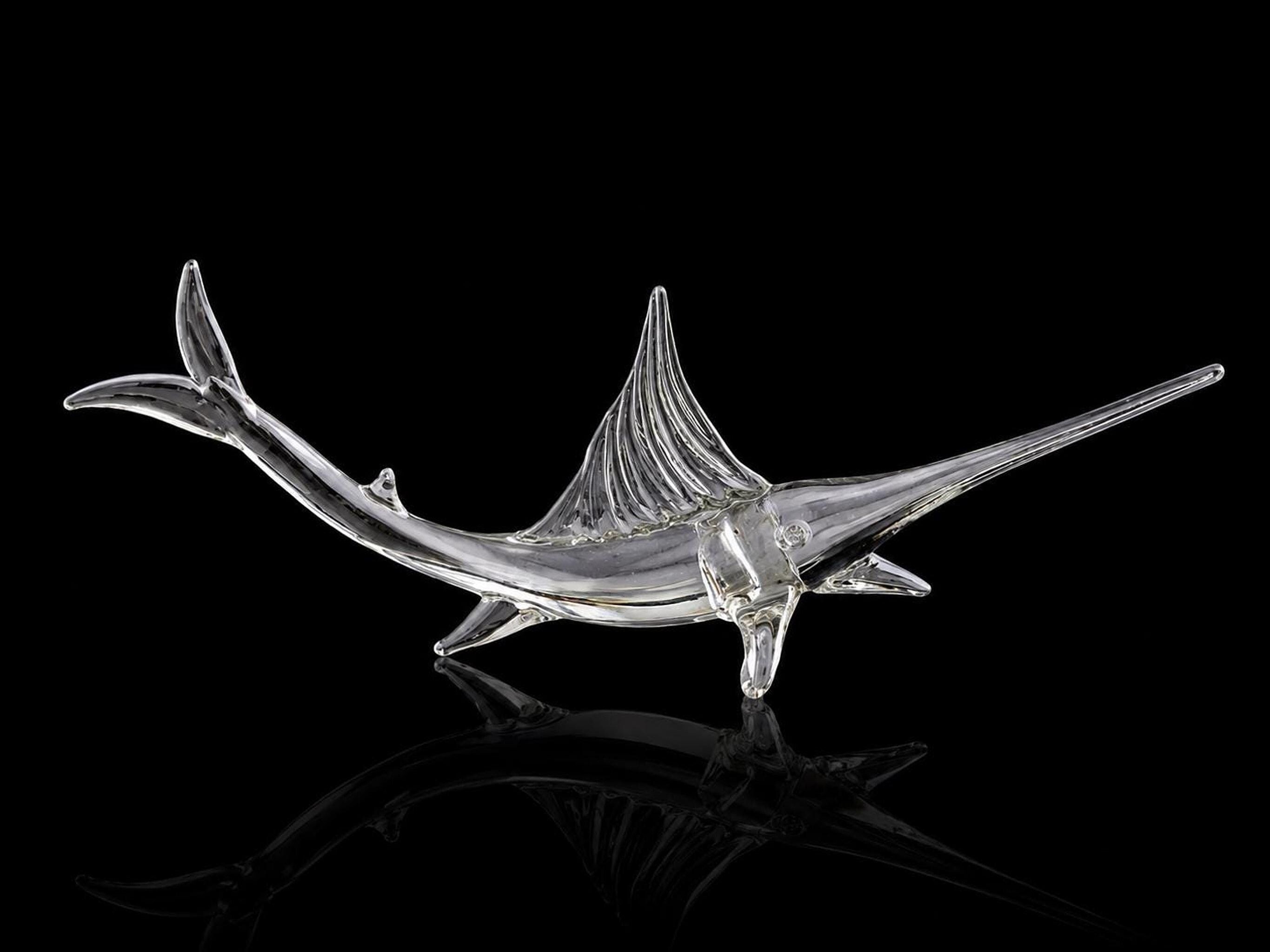 Glass Swordfish Figurine, Vintage Hand Blown Ocean Art Sculpture, view 6