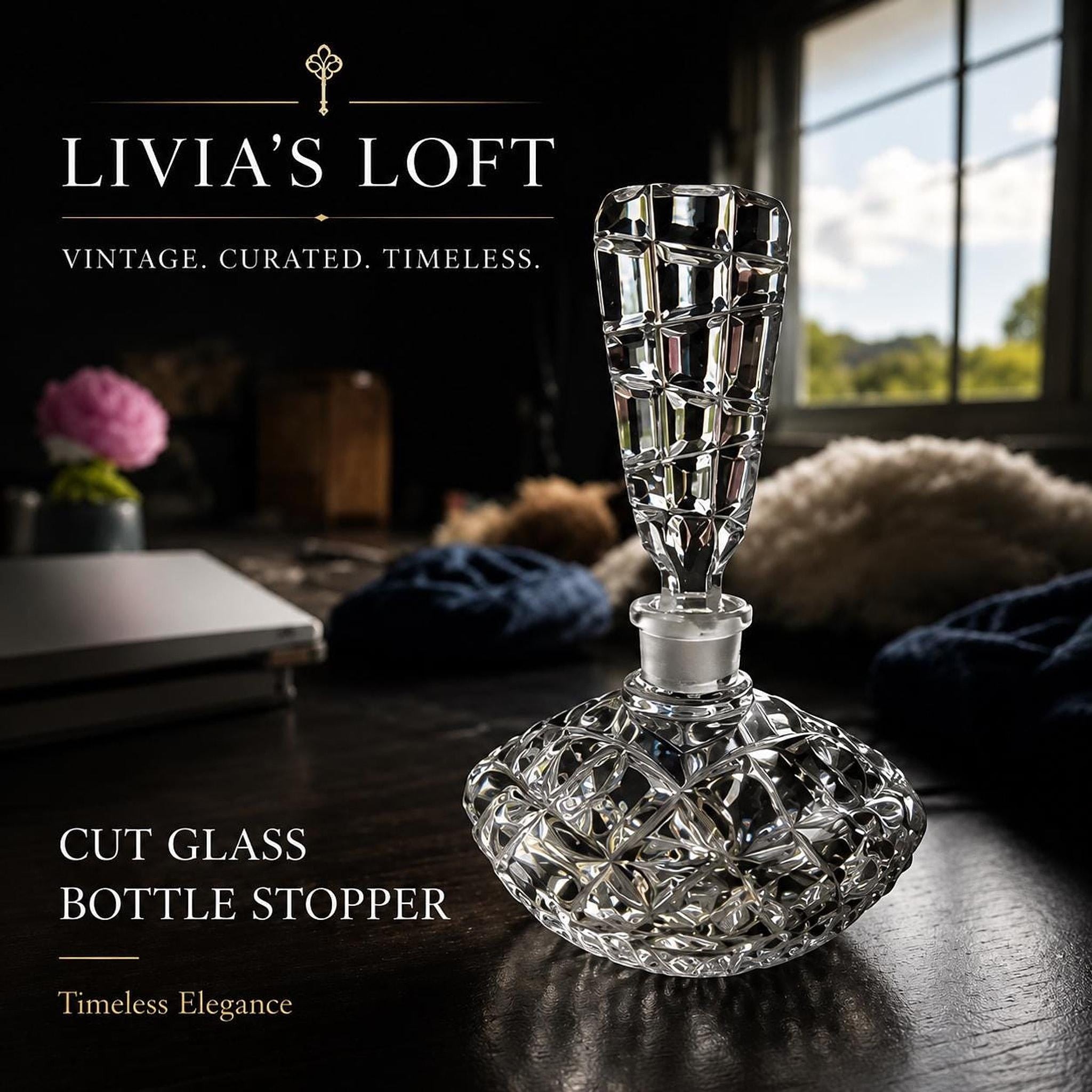 Vintage Perfume Bottle, Elegant Cut Glass with Geometric Stopper