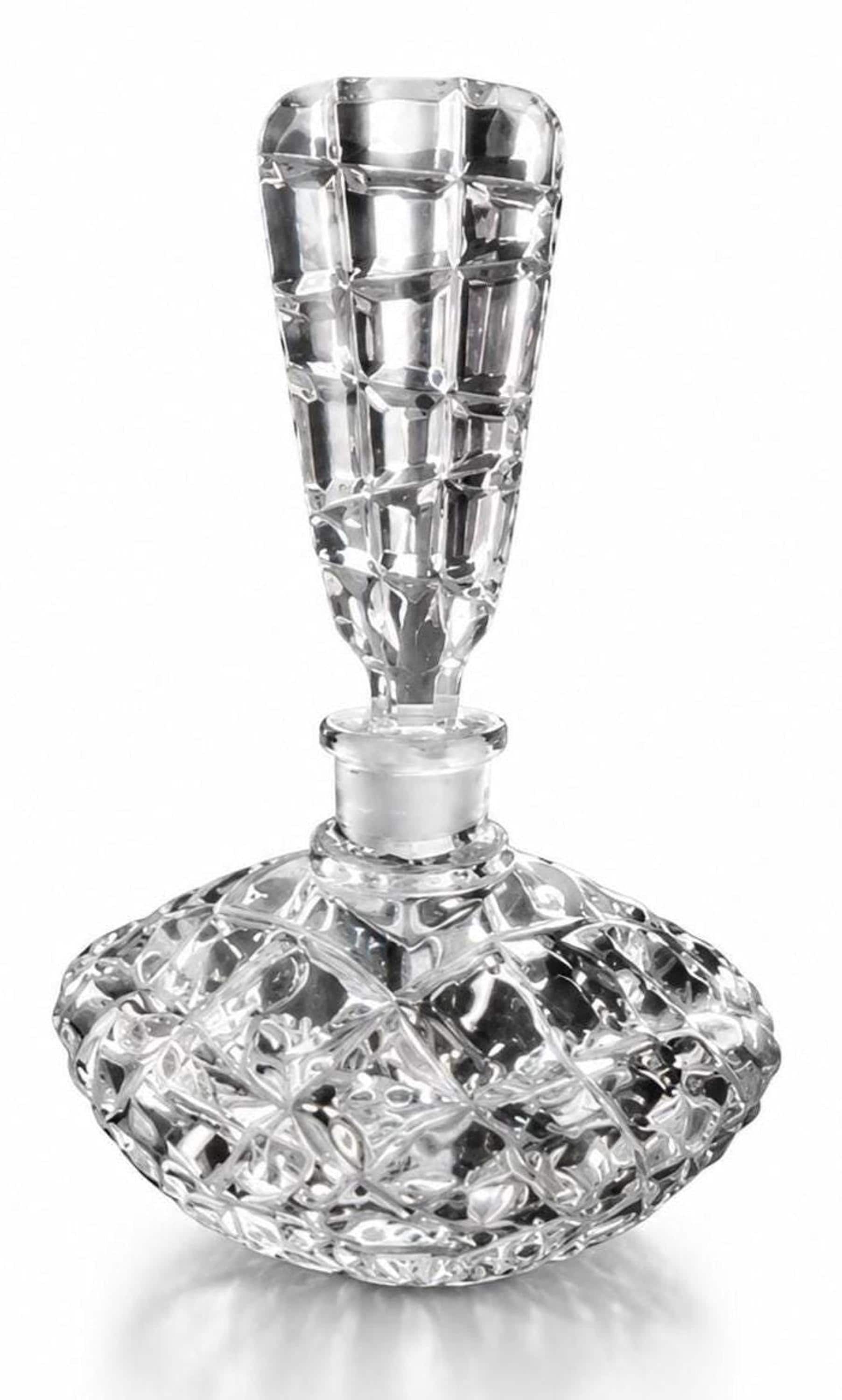 Vintage Perfume Bottle, Elegant Cut Glass with Geometric Stopper, view 2