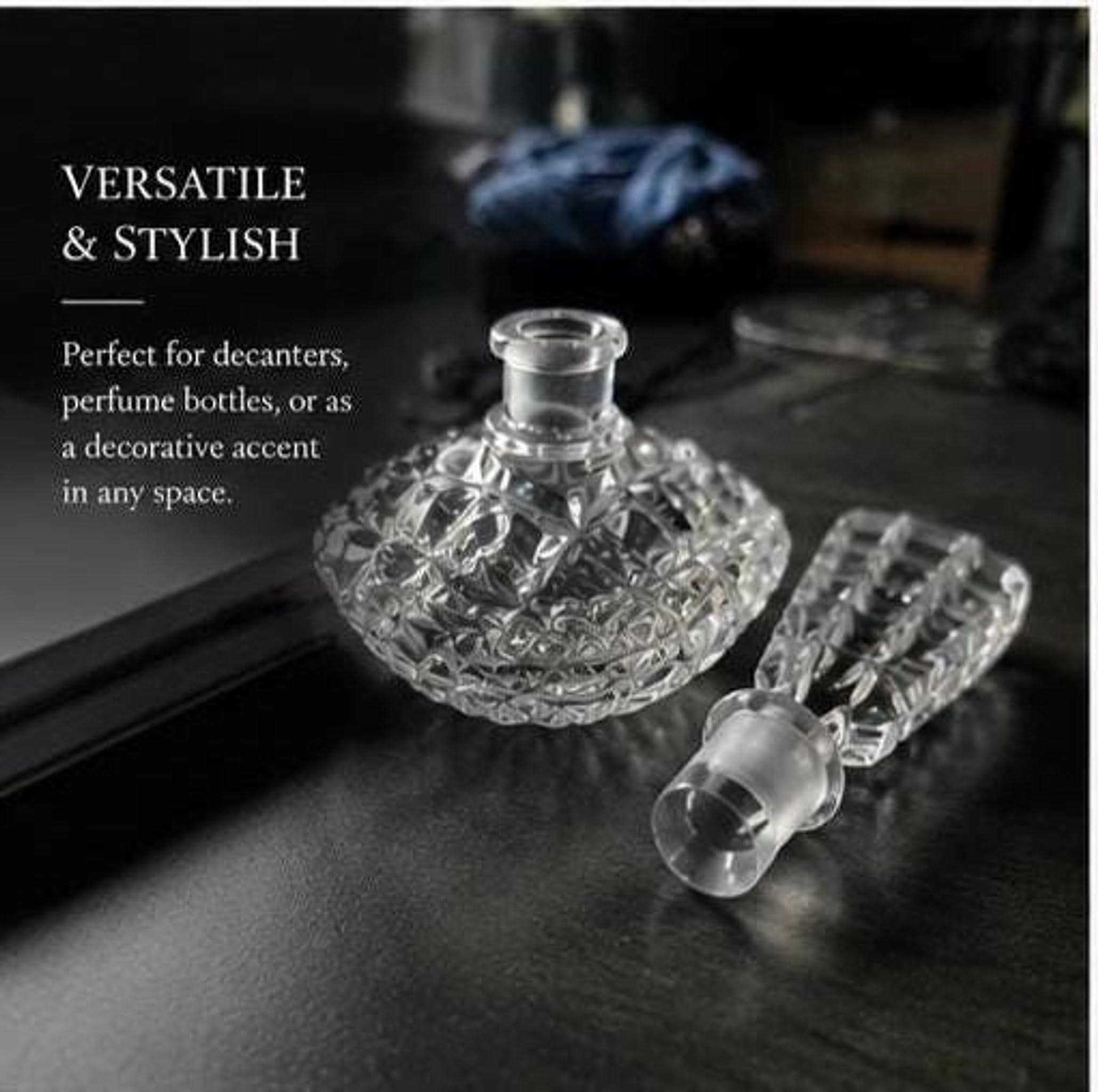 Vintage Perfume Bottle, Elegant Cut Glass with Geometric Stopper, view 3